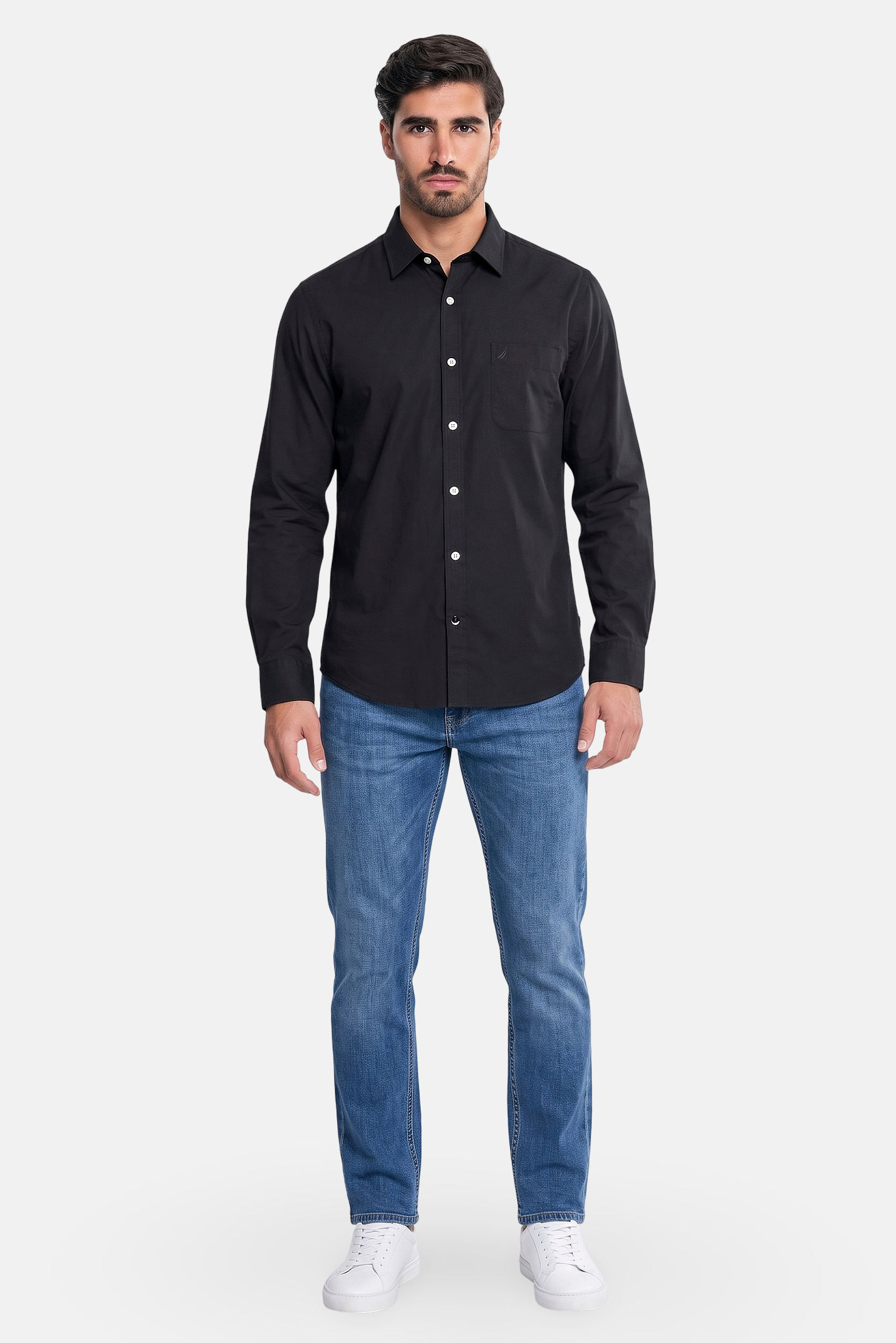Men Classic Fit Long Sleeve Solid Casual Shirt, Black