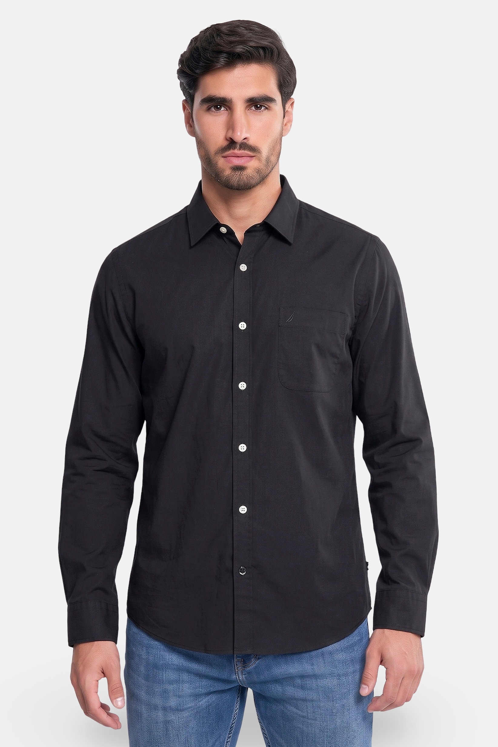 Men Classic Fit Long Sleeve Solid Casual Shirt, Black