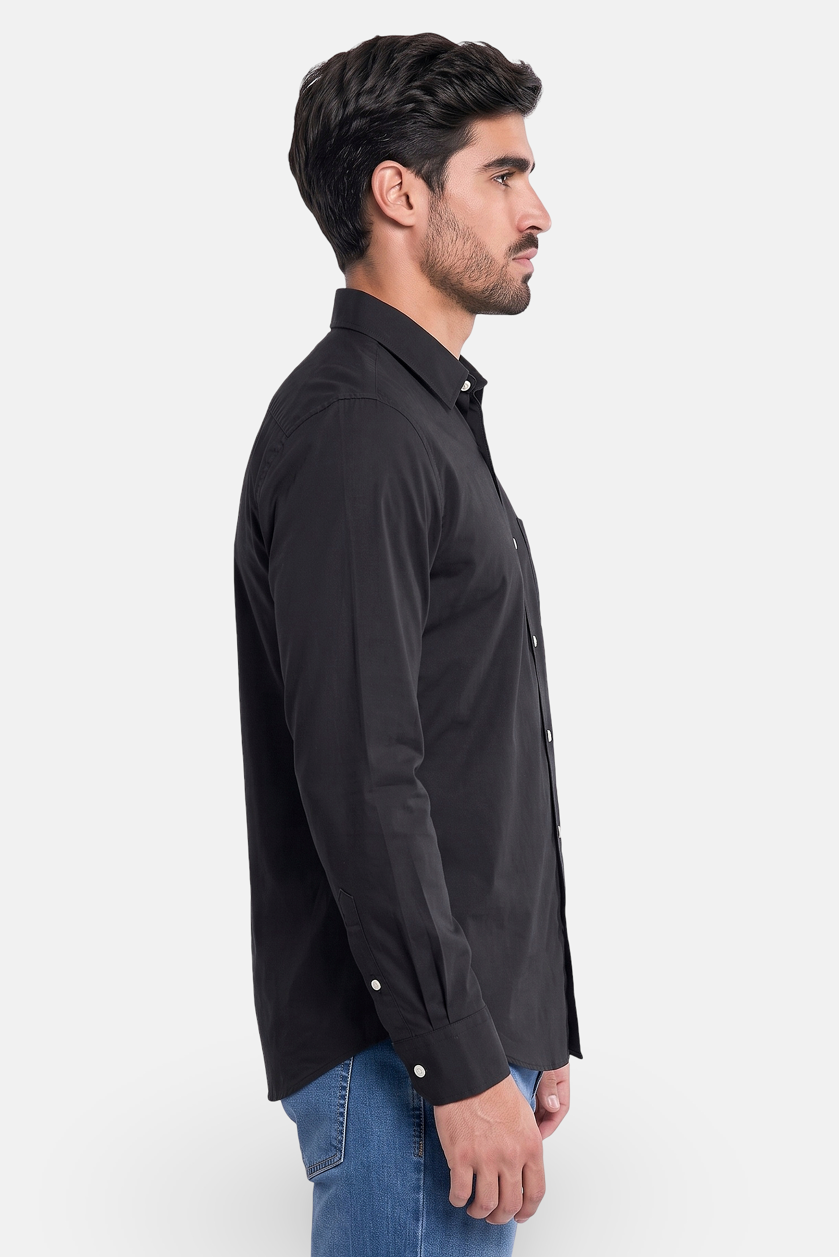 Men Classic Fit Long Sleeve Solid Casual Shirt, Black