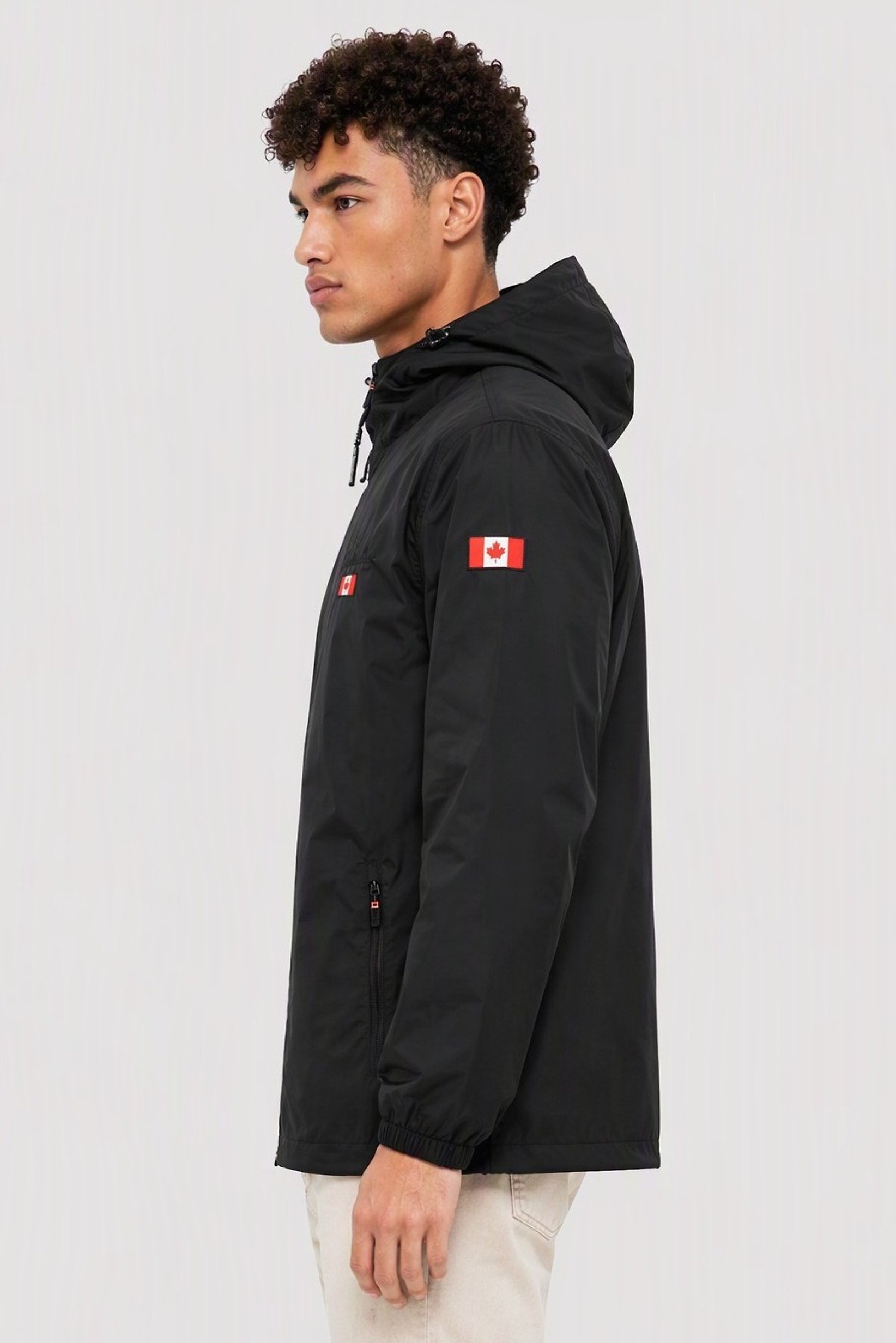 Men Embroidered Logo Windbreaker Full Zip Jacket, Black