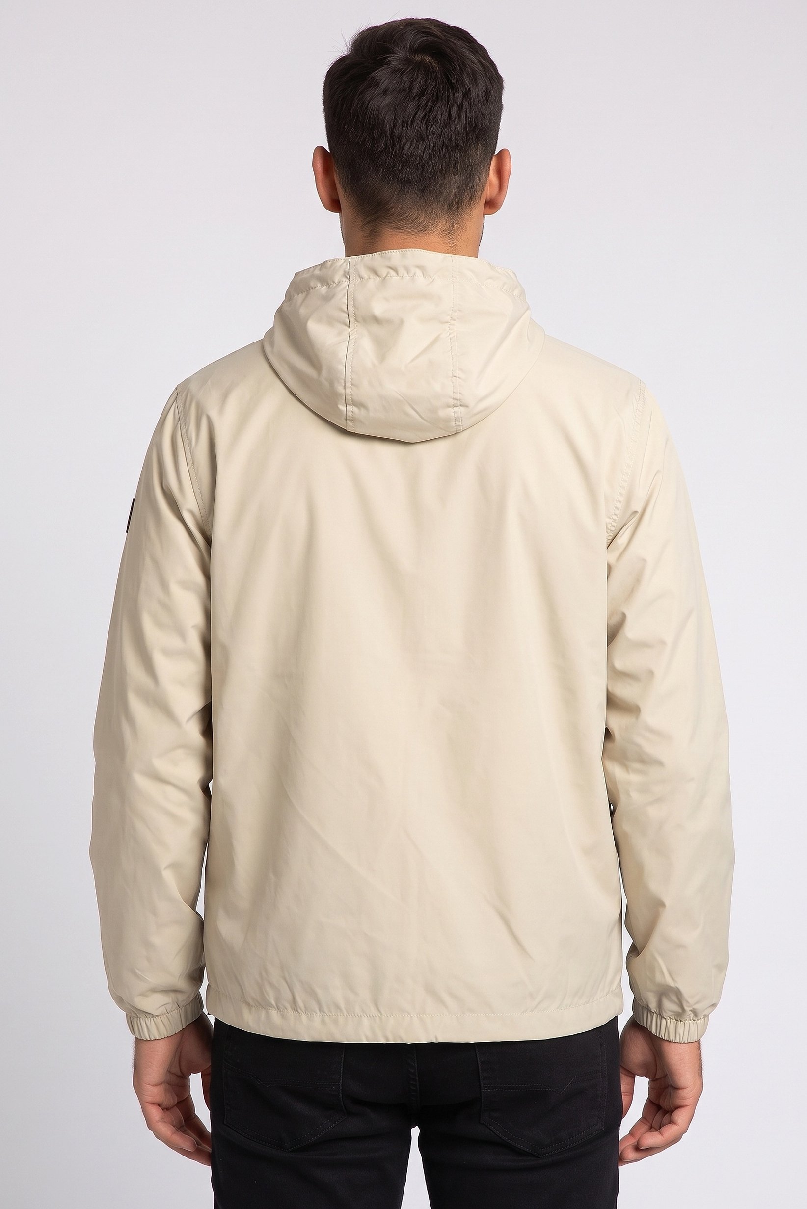 Men Hooded Windbreaker Full Zip Jacket, Beige