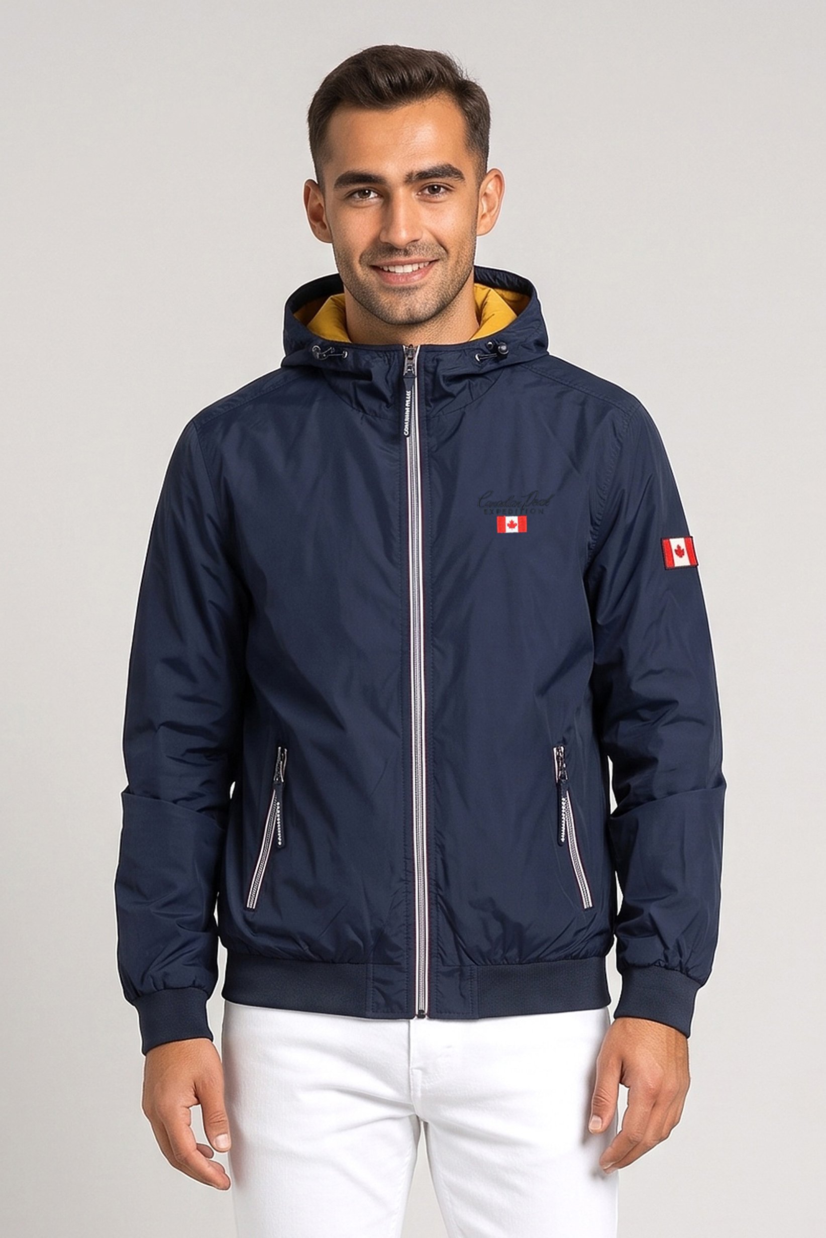 Men Embroidered Logo Windbreaker Full Zip Jacket, Navy Blue