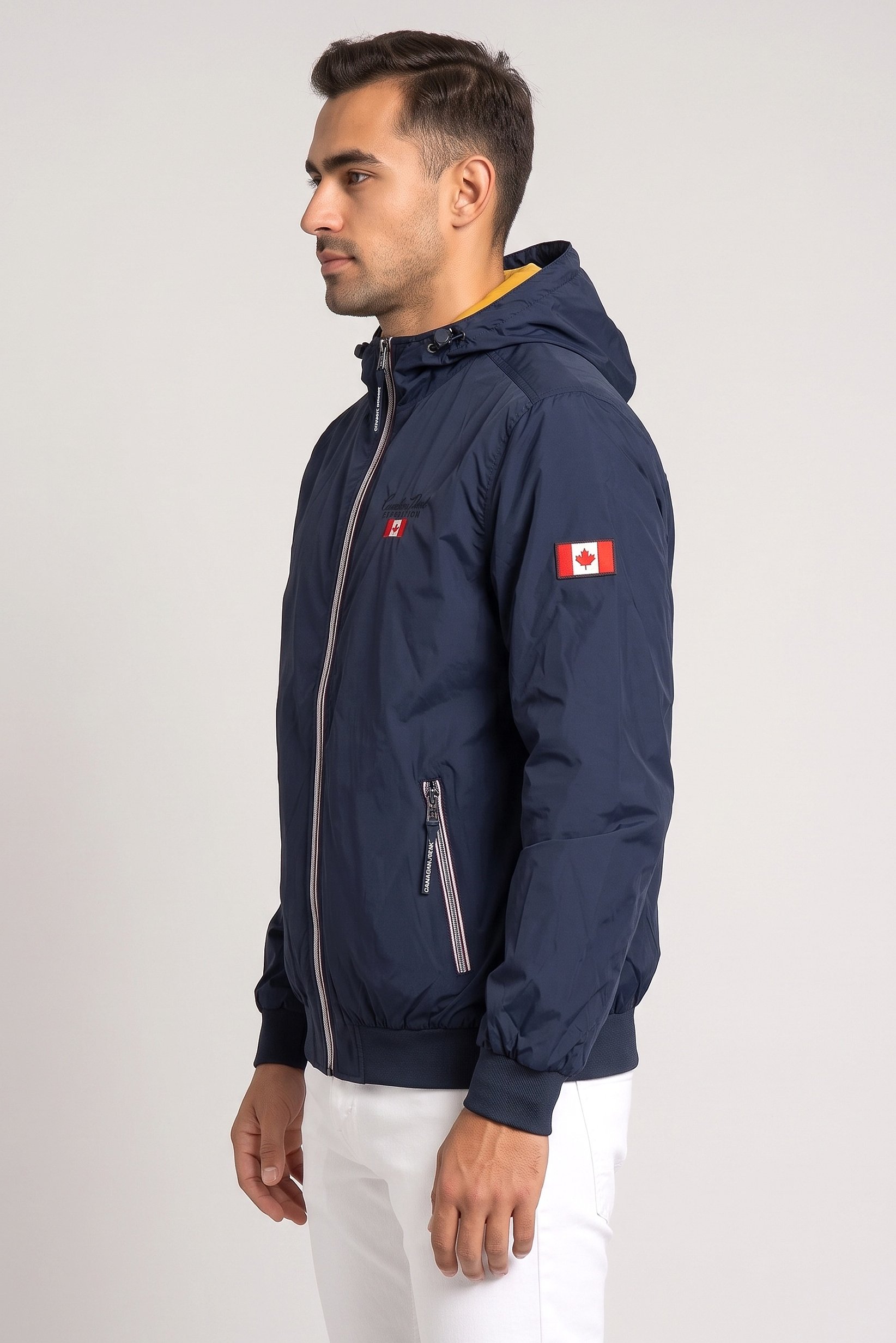 Men Embroidered Logo Windbreaker Full Zip Jacket, Navy Blue