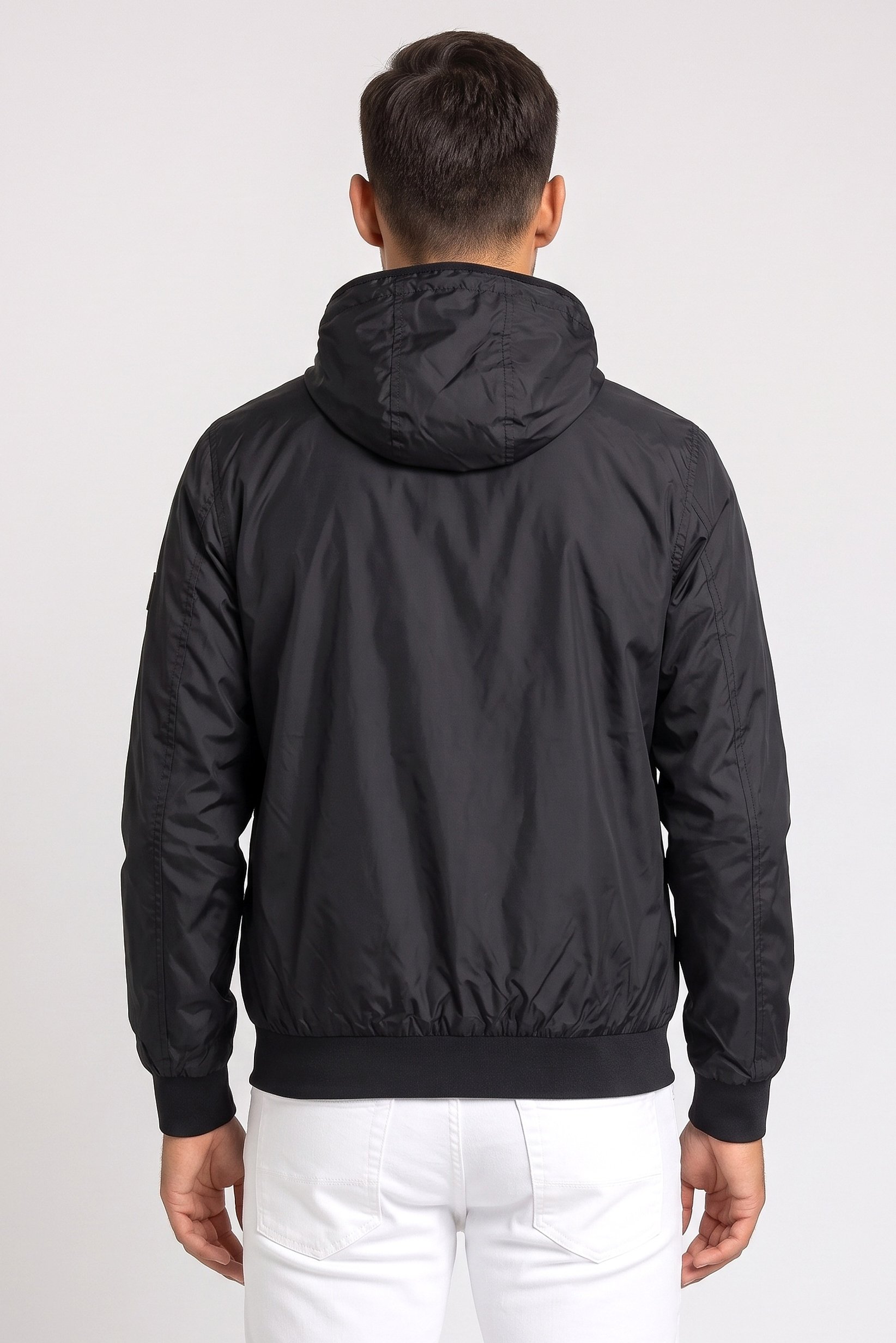 Men Brand Logo Long Sleeve Raincoat, Black