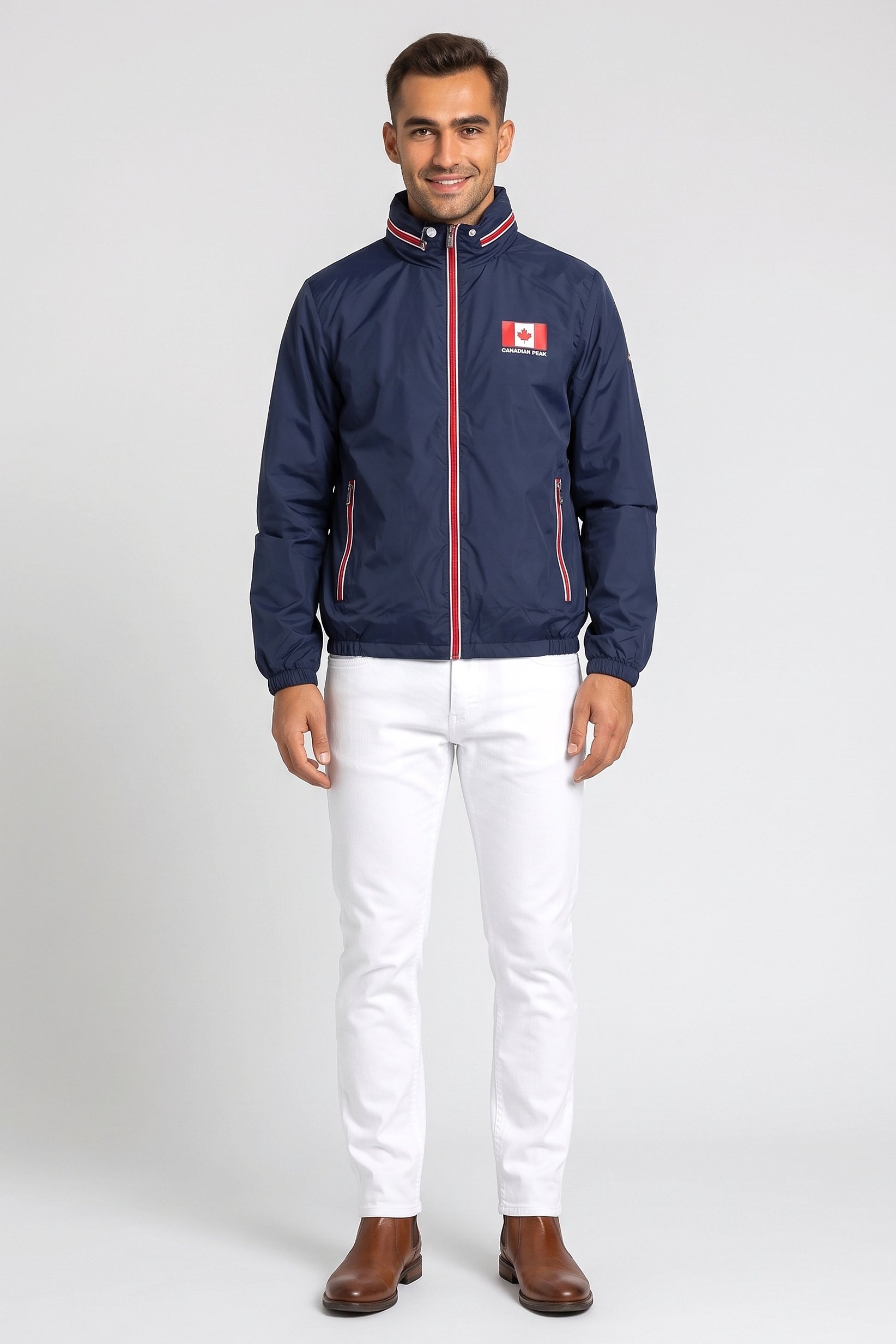 Men Brand Logo Long Sleeve Windbreaker Jacket, Navy