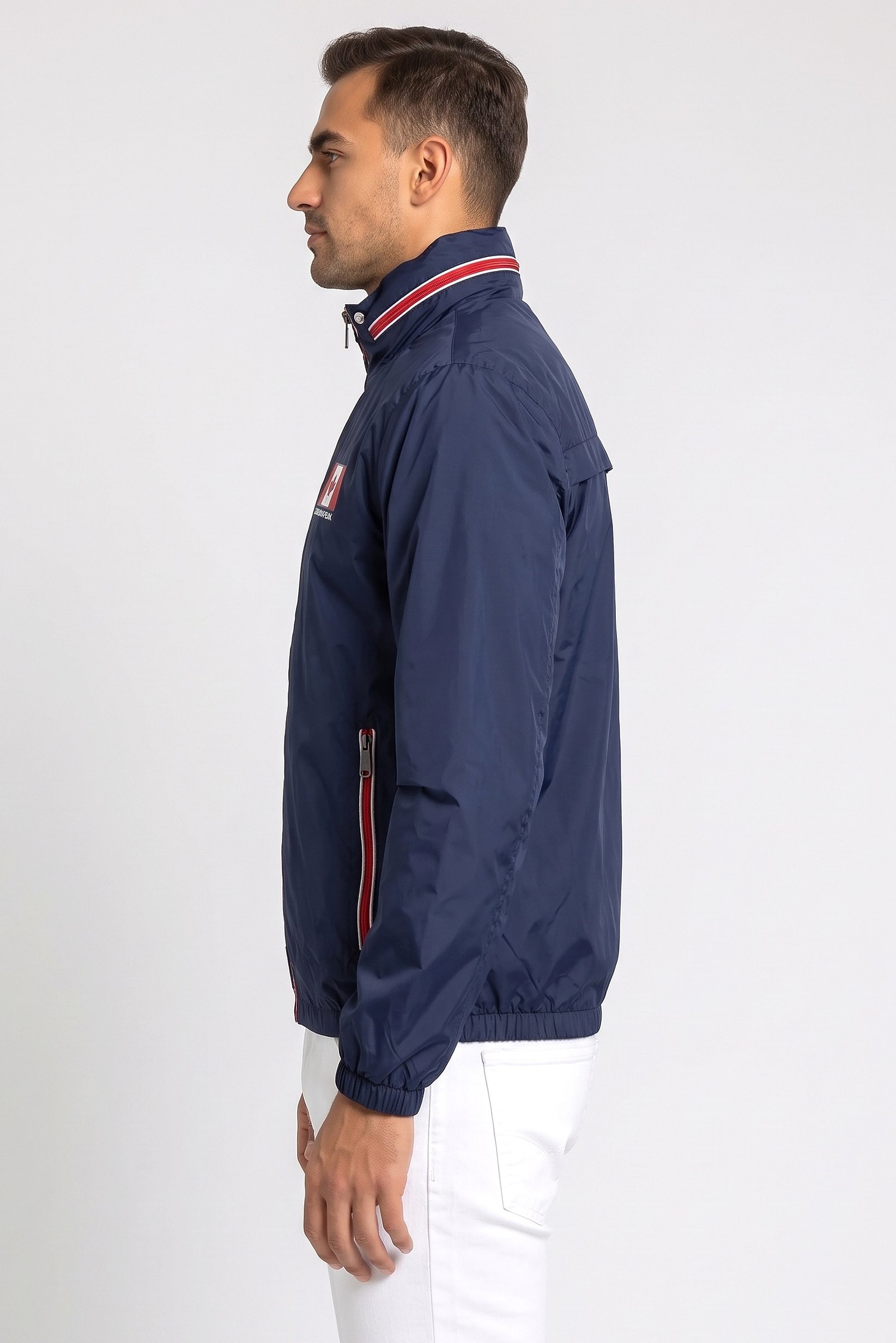 Men Brand Logo Long Sleeve Windbreaker Jacket, Navy