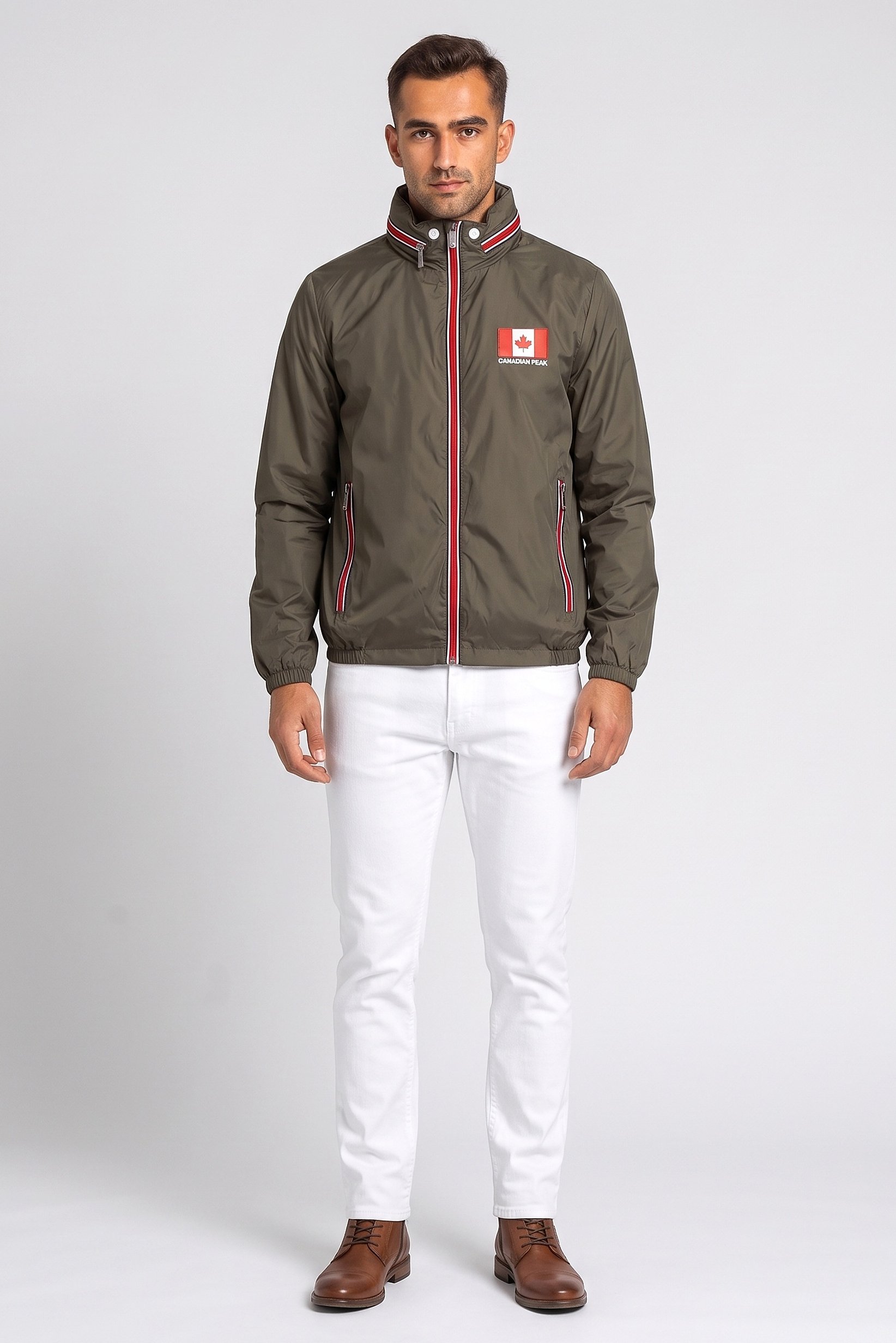 Men Brand Logo Windbreaker Jacket, Olive