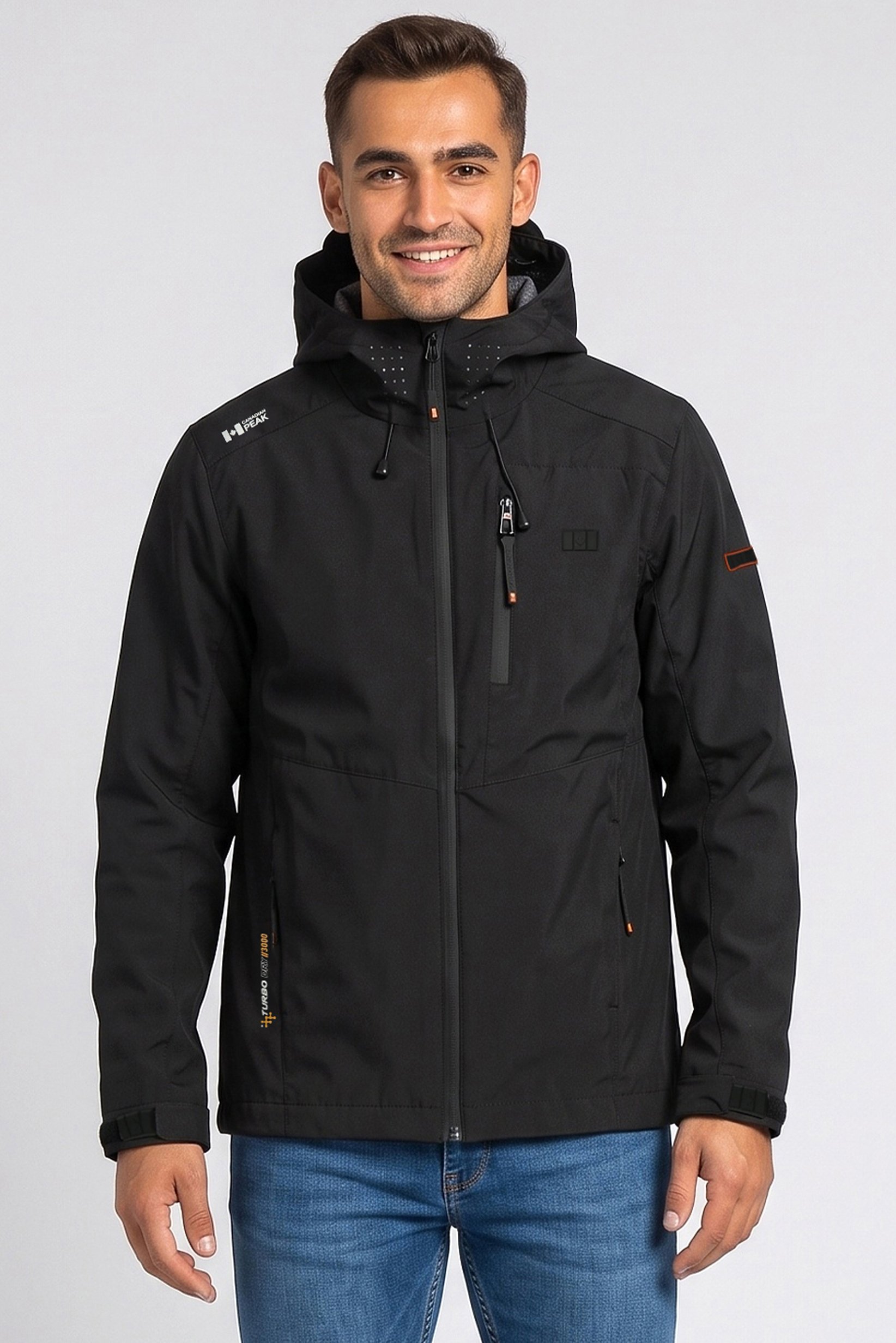 Men Brand Logo Windbreaker Full Zip Jacket, Black