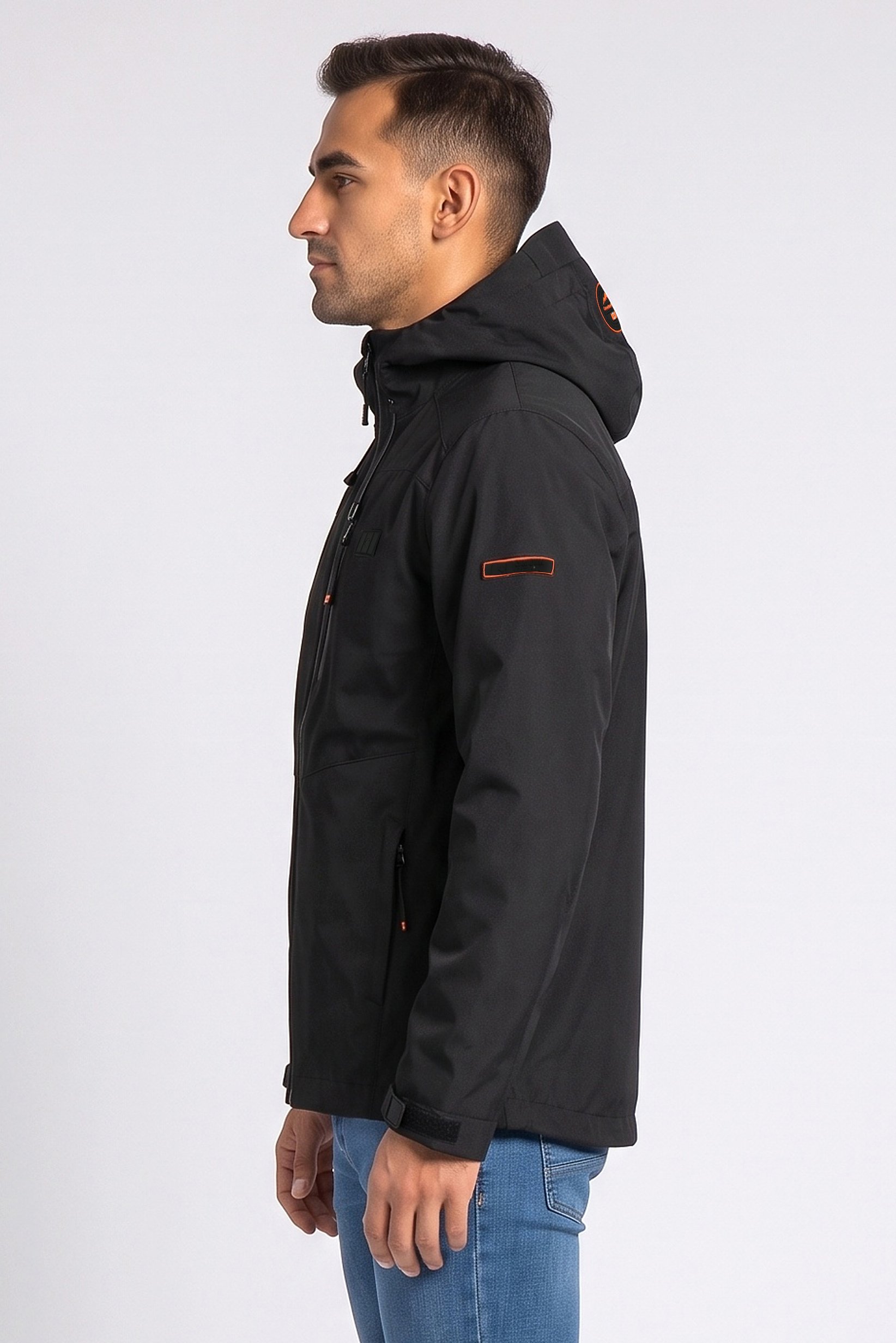 Men Brand Logo Windbreaker Full Zip Jacket, Black