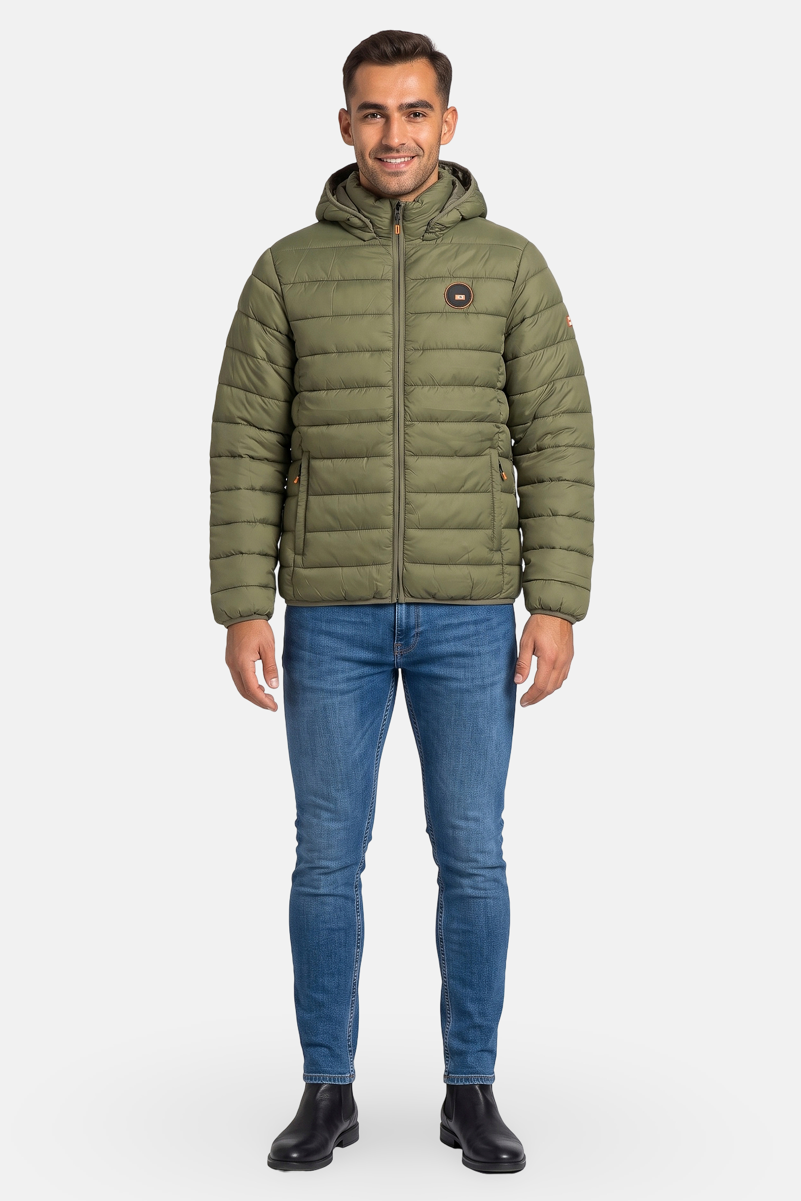 Men Quilted Puffer Jacket, Olive