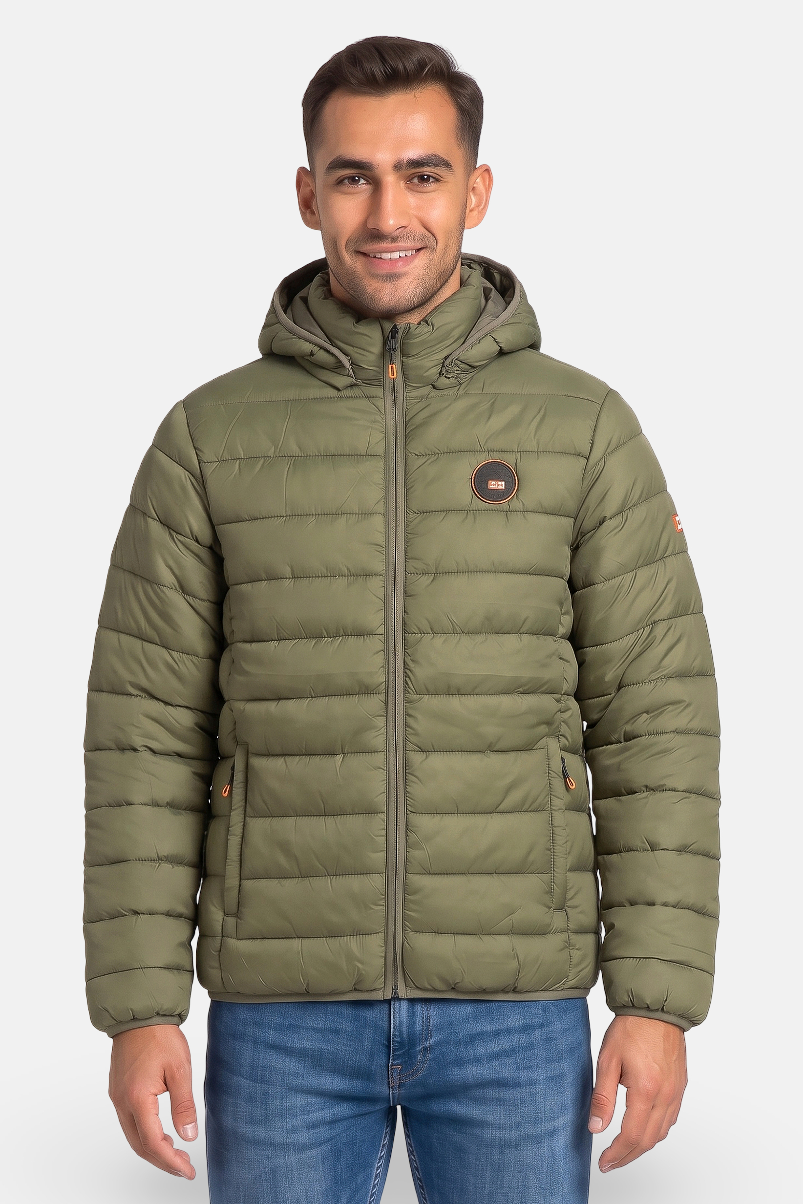 Men Quilted Puffer Jacket, Olive