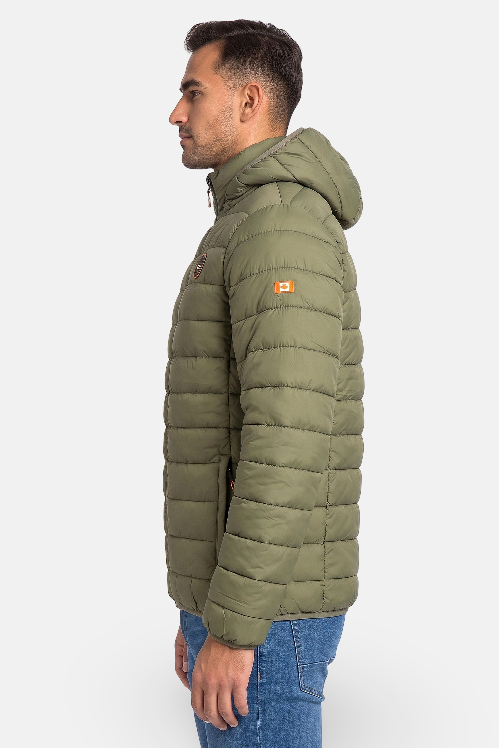 Men Quilted Puffer Jacket, Olive