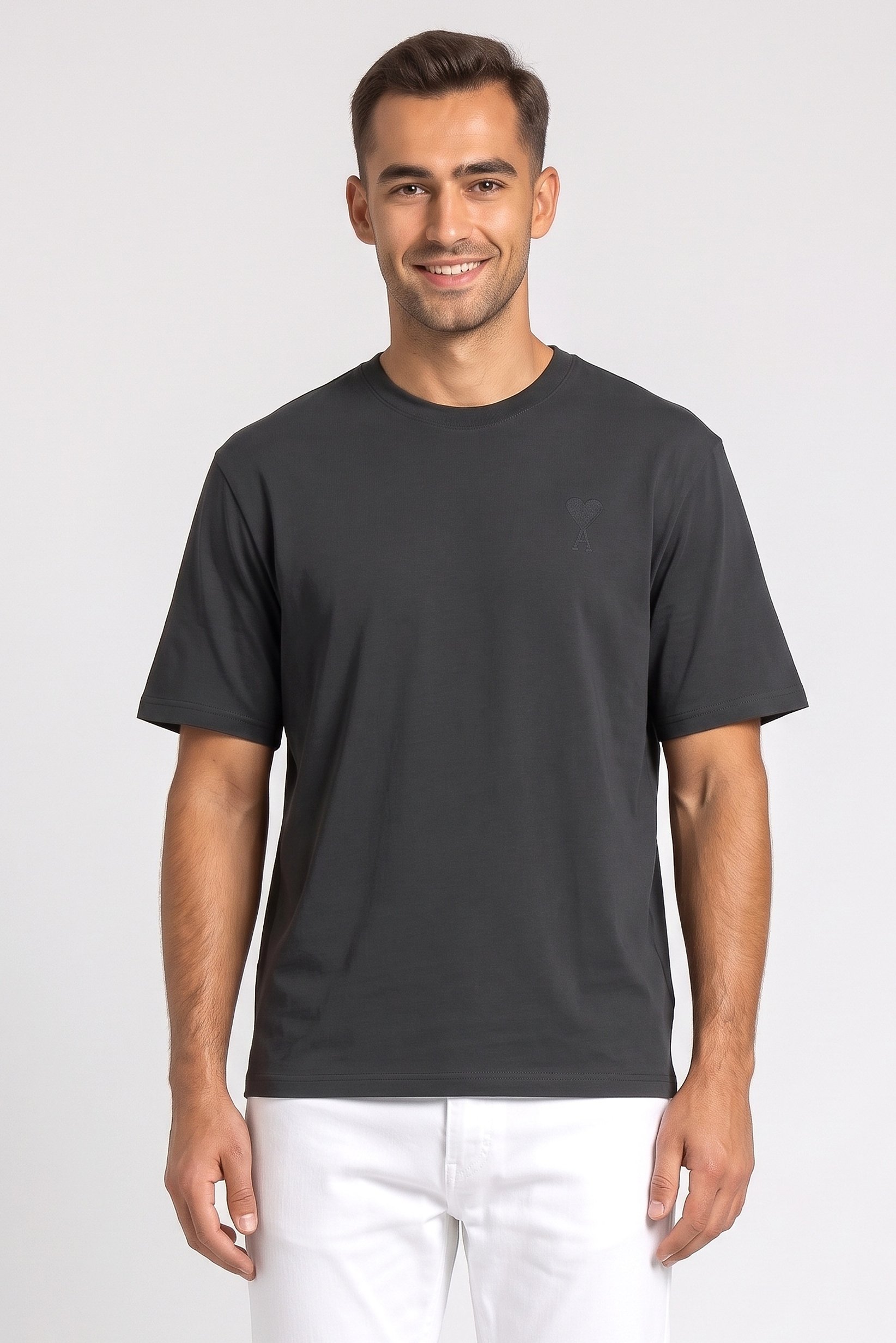 Men Crew Neck Short Sleeve Plain T-shirt, Dark Green