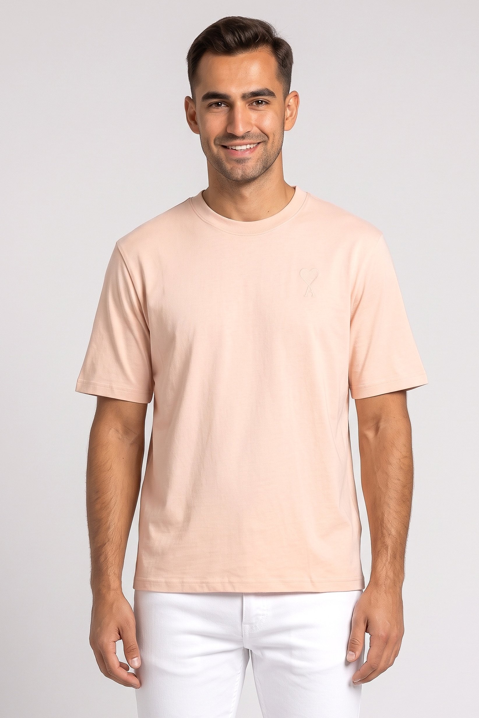 Men Crew Neck Short Sleeve Plain T-Shirt, Pink