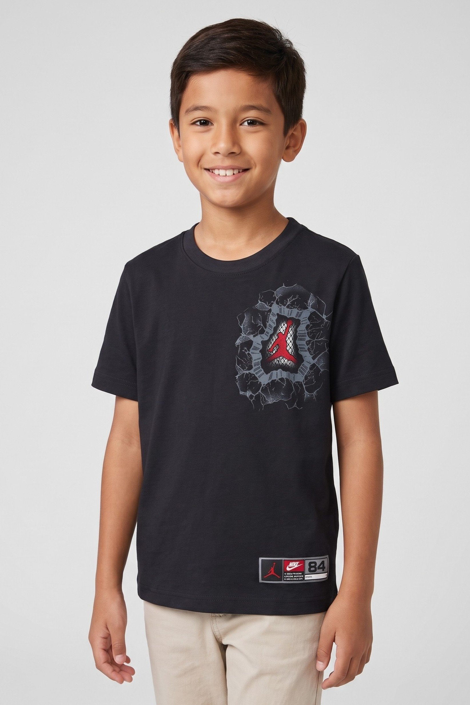 Kids Boy Sportswear Fit Short Sleeve Outdoor T-Shirt, Black