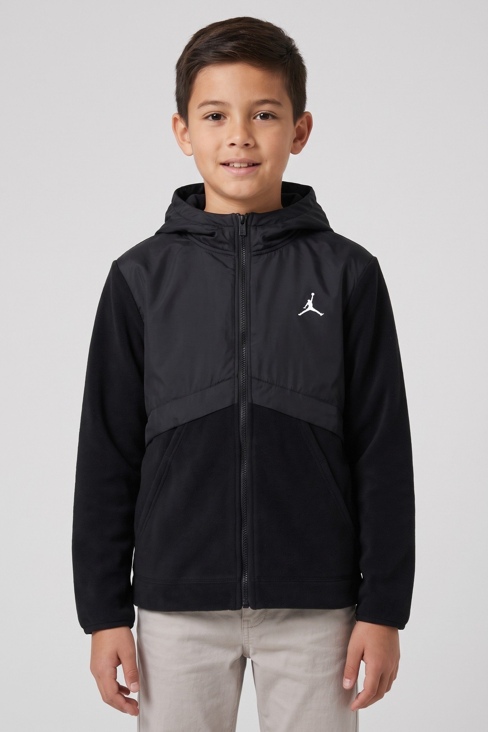 Kids Boy Sportswear Fit Long Sleeve Outdoor Jacket, Black