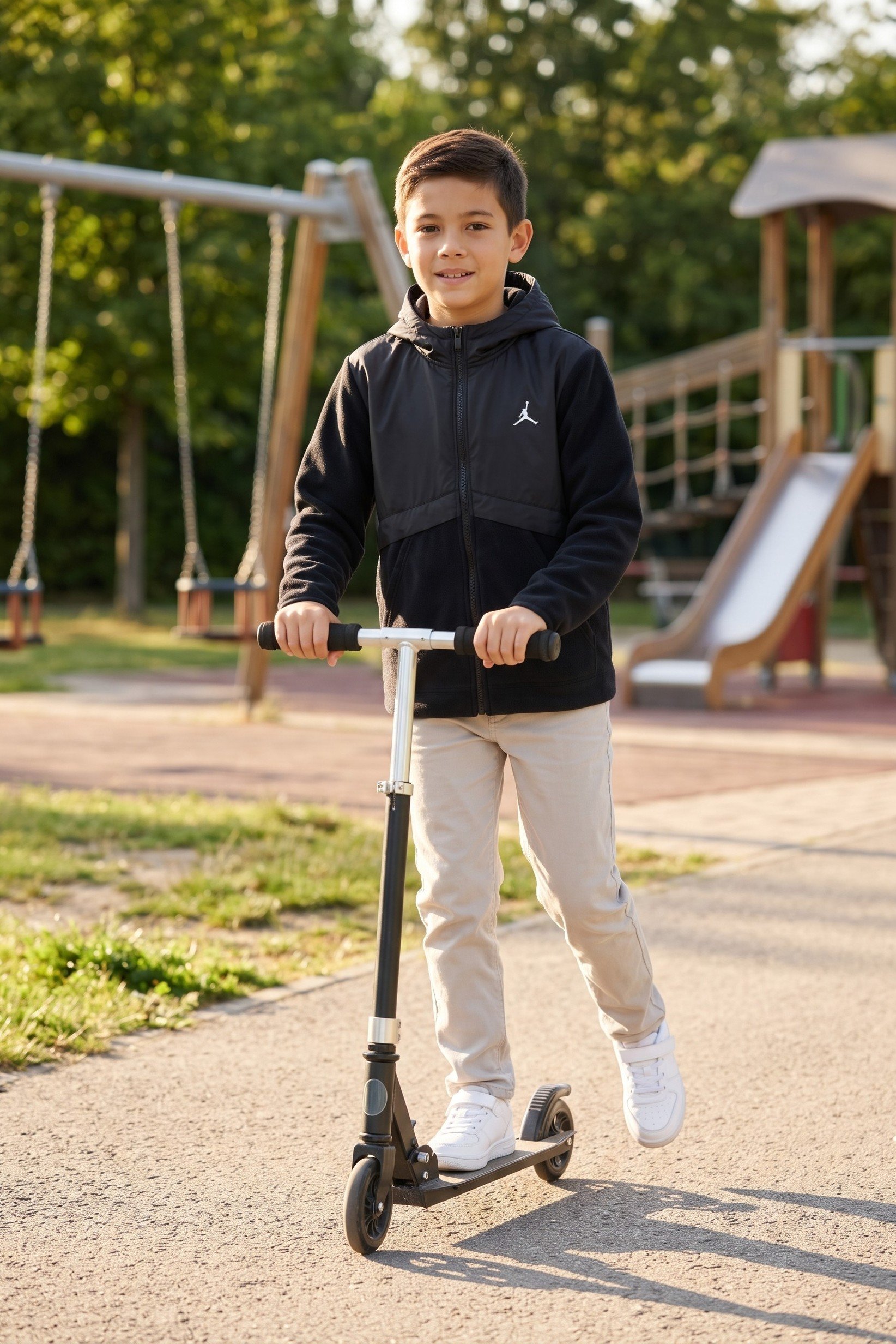 Kids Boy Sportswear Fit Long Sleeve Outdoor Jacket, Black