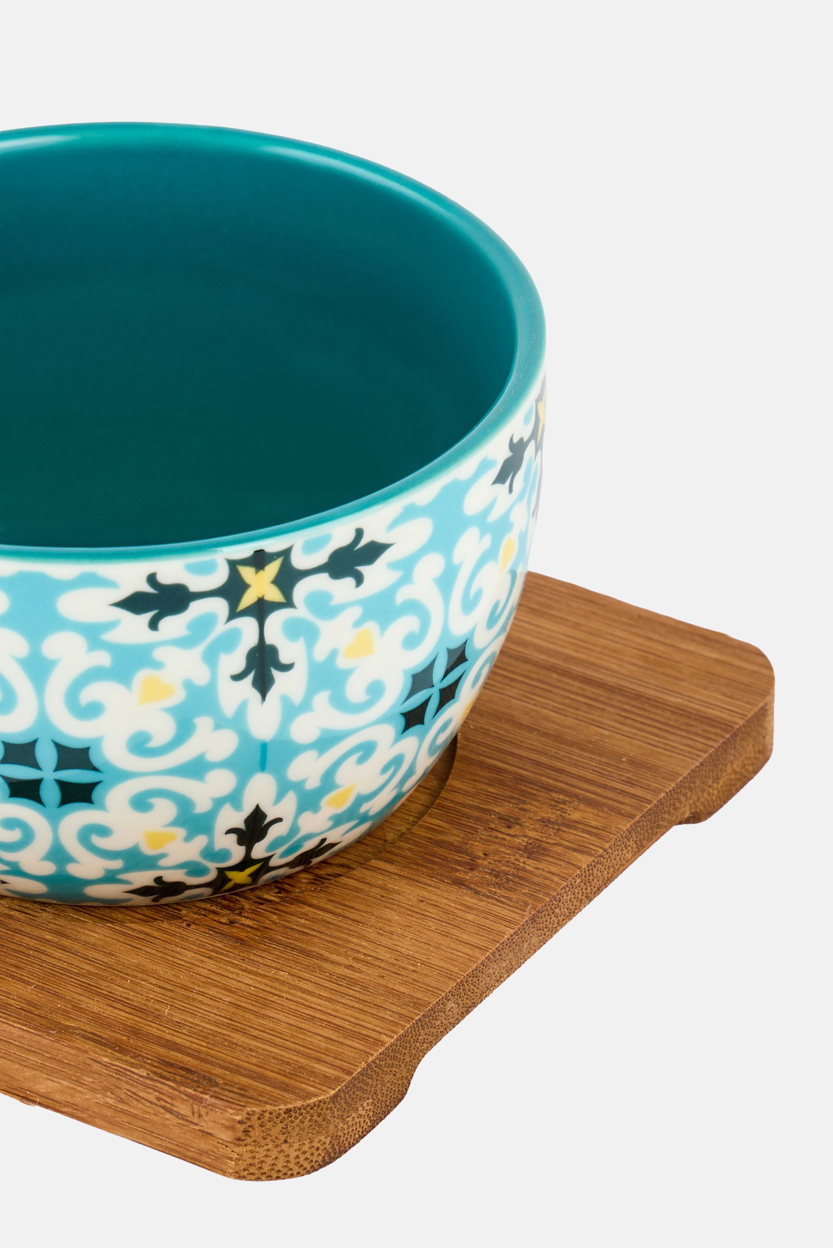 3 Pieces Graphic Print Serving Bowl Set With Tray, Multicolor