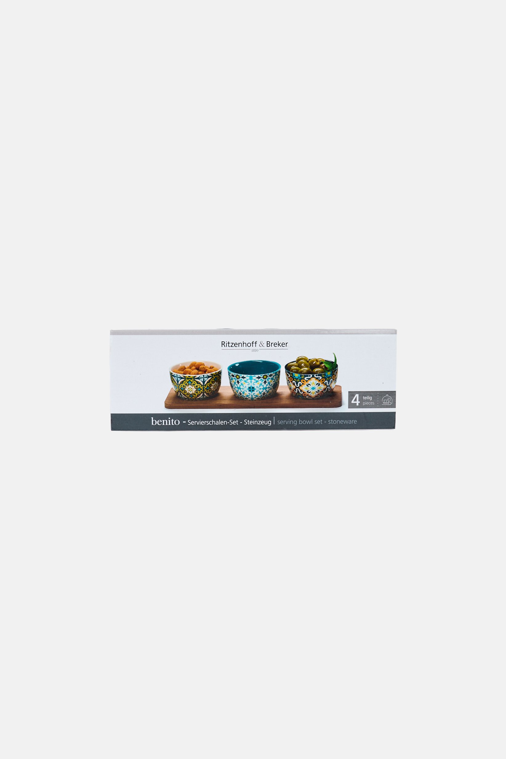 3 Pieces Serving Bowl With Tray Set, Multicolor