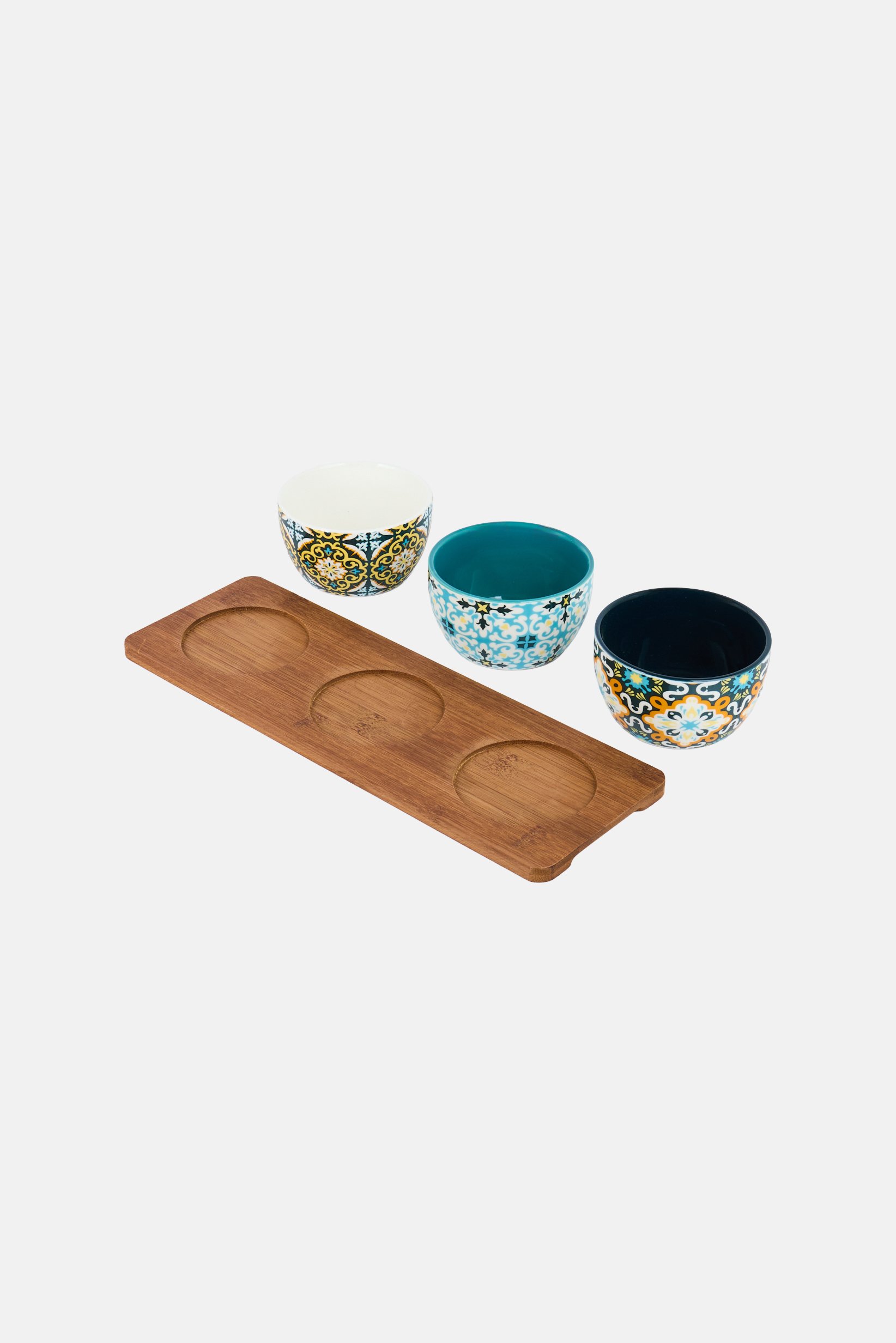 3 Pieces Serving Bowl With Tray Set, Multicolor