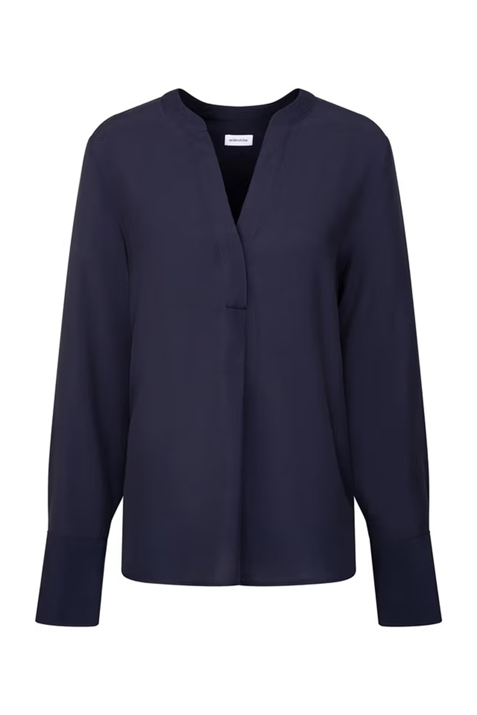 Women Split Neck Long Sleeve Plain Tunic Top, Navy