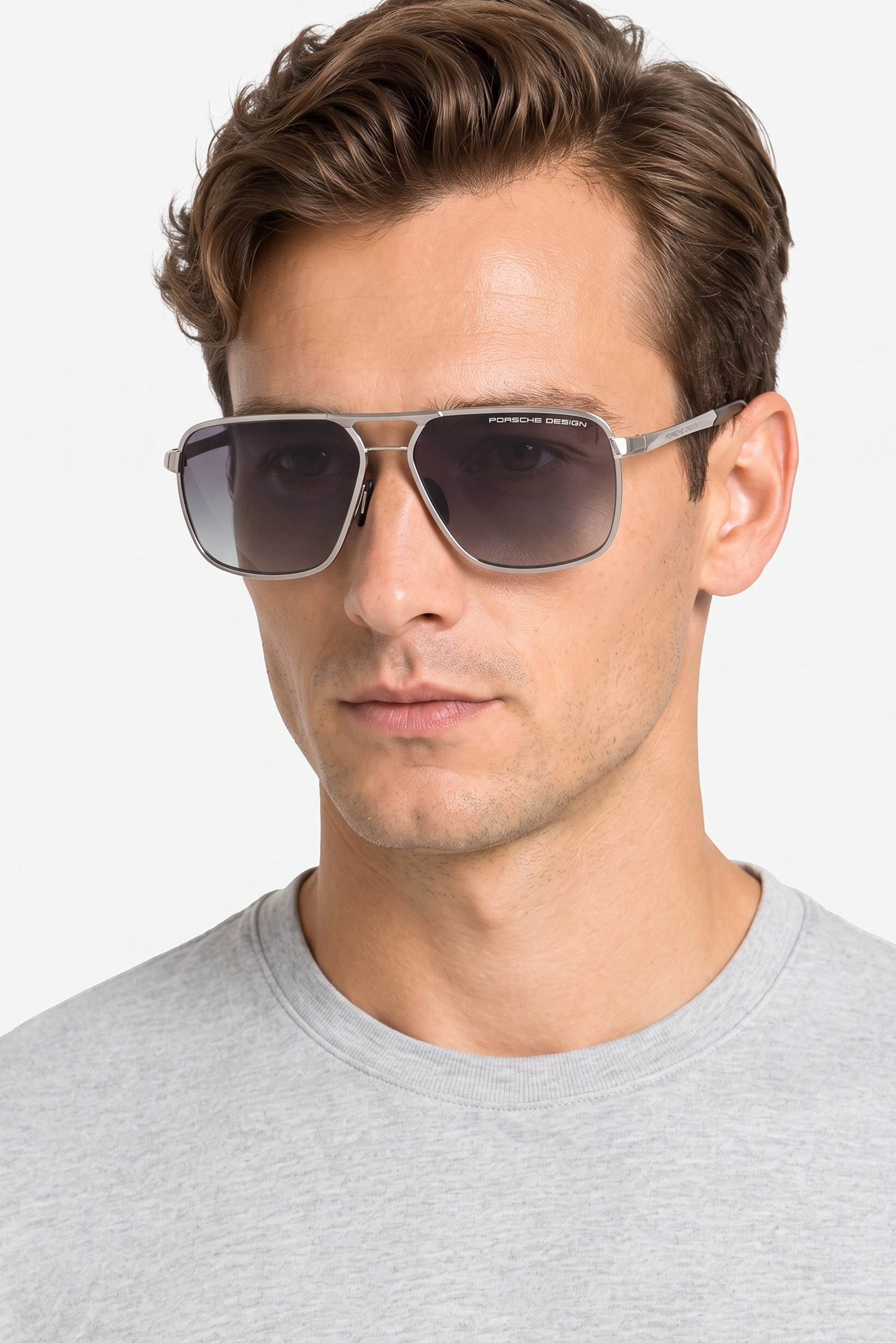 Men P896661B226 Square Sunglasses, Silver