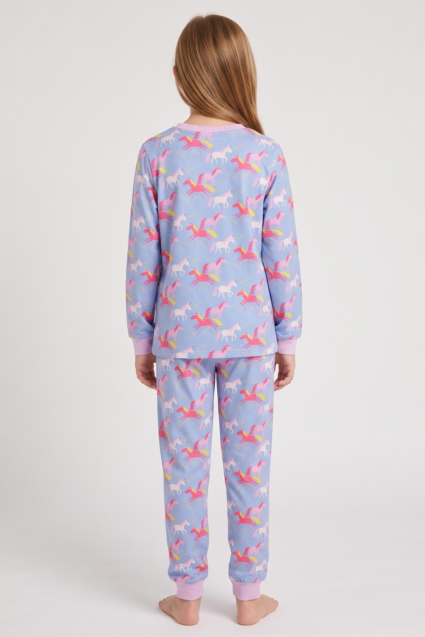 Kids Girl 2 Pieces Long Sleeve Allover Print Top And Bottom Pajama Set, Multicolor
