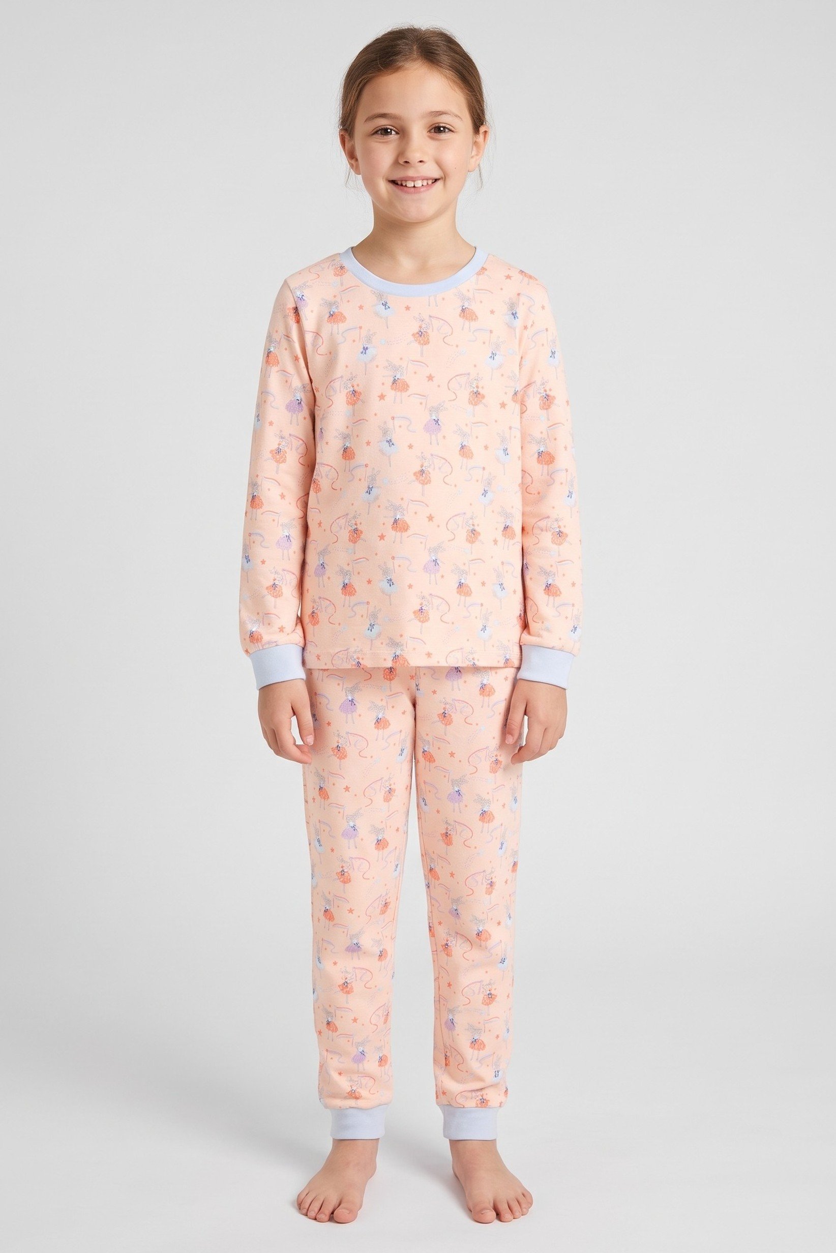Kids Girl 2 Pieces Long Sleeve Allover Print Top And Bottom Pajama Set, Multicolor