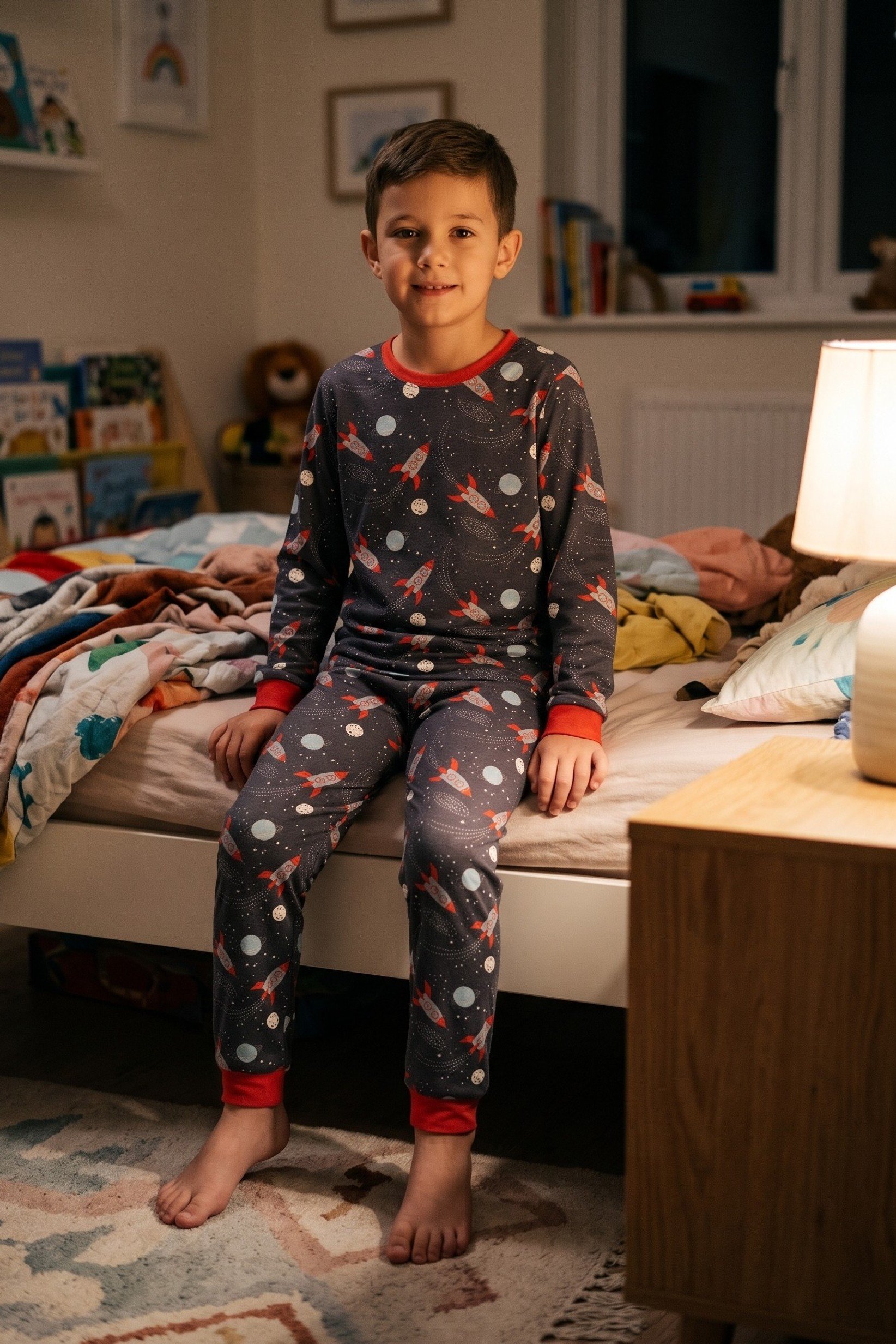 Kids Boy 2 Pieces Long Sleeve Allover Print Top And Bottom Pajama Set, Multicolor
