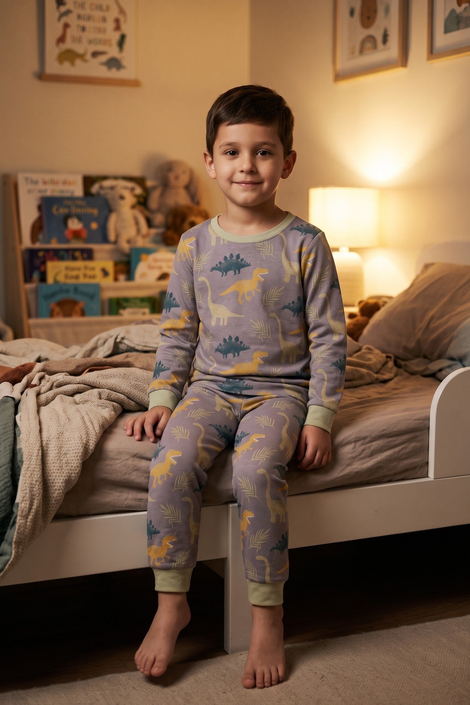 Toddlers Boy 2 Pieces Long Sleeve Allover Print Top And Bottom Pajama Set, Multicolor