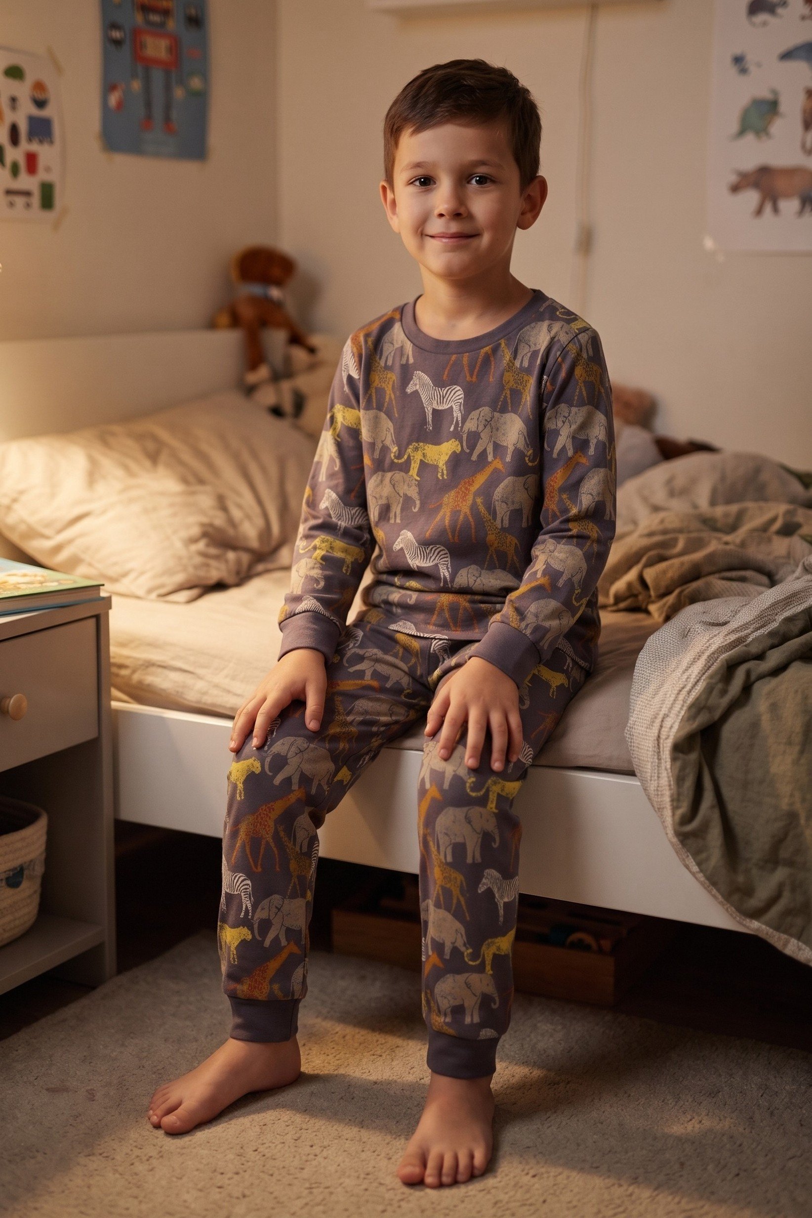 Toddlers Boy 2 Pieces Long Sleeve Allover Print Top And Bottom Pajama Set, Multicolor