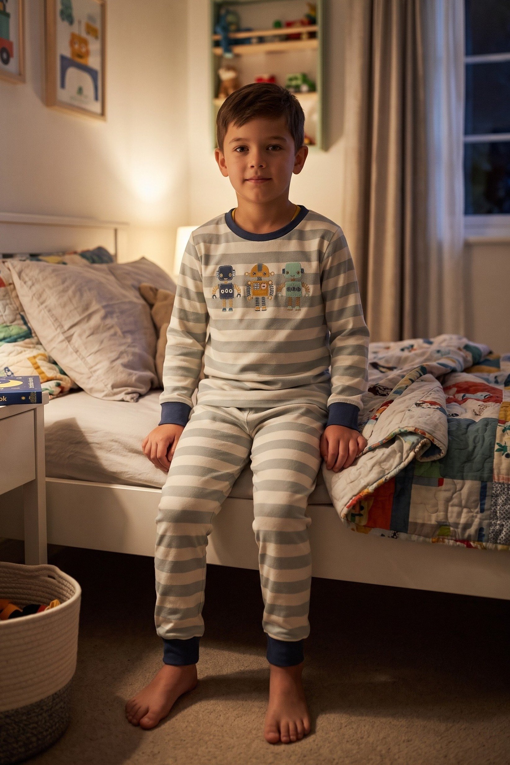 Toddlers Boy 2 Pieces Long Sleeve Stripe Top And Bottom Pajama Set, Multicolor