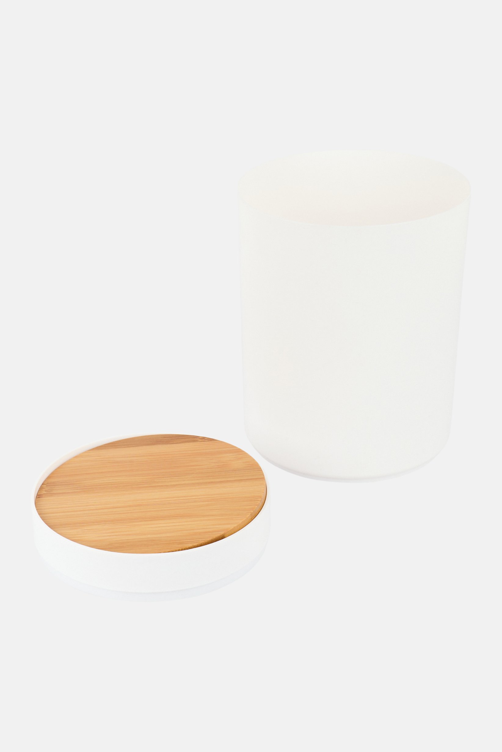 Platic Waste Bin With Bamboo Lid, White
