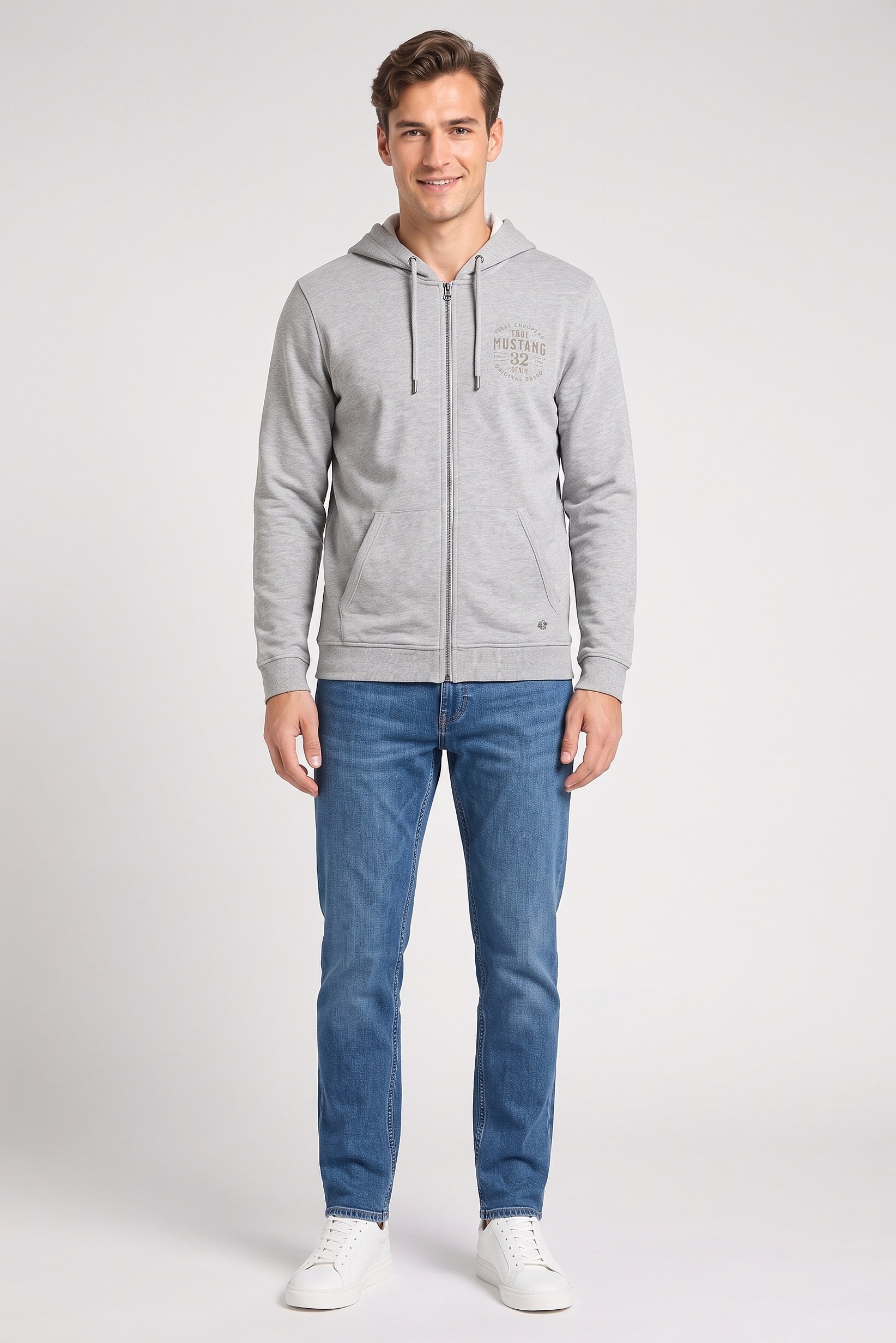 Men Long Sleeve Brand Logo Hoodie, Heather Grey