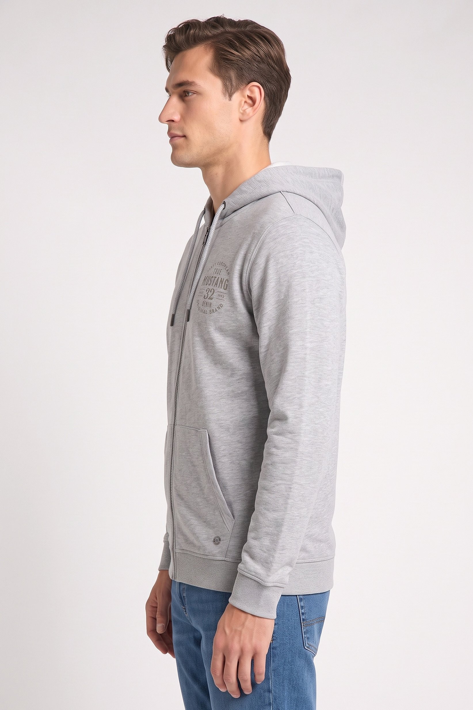 Men Long Sleeve Brand Logo Hoodie, Heather Grey