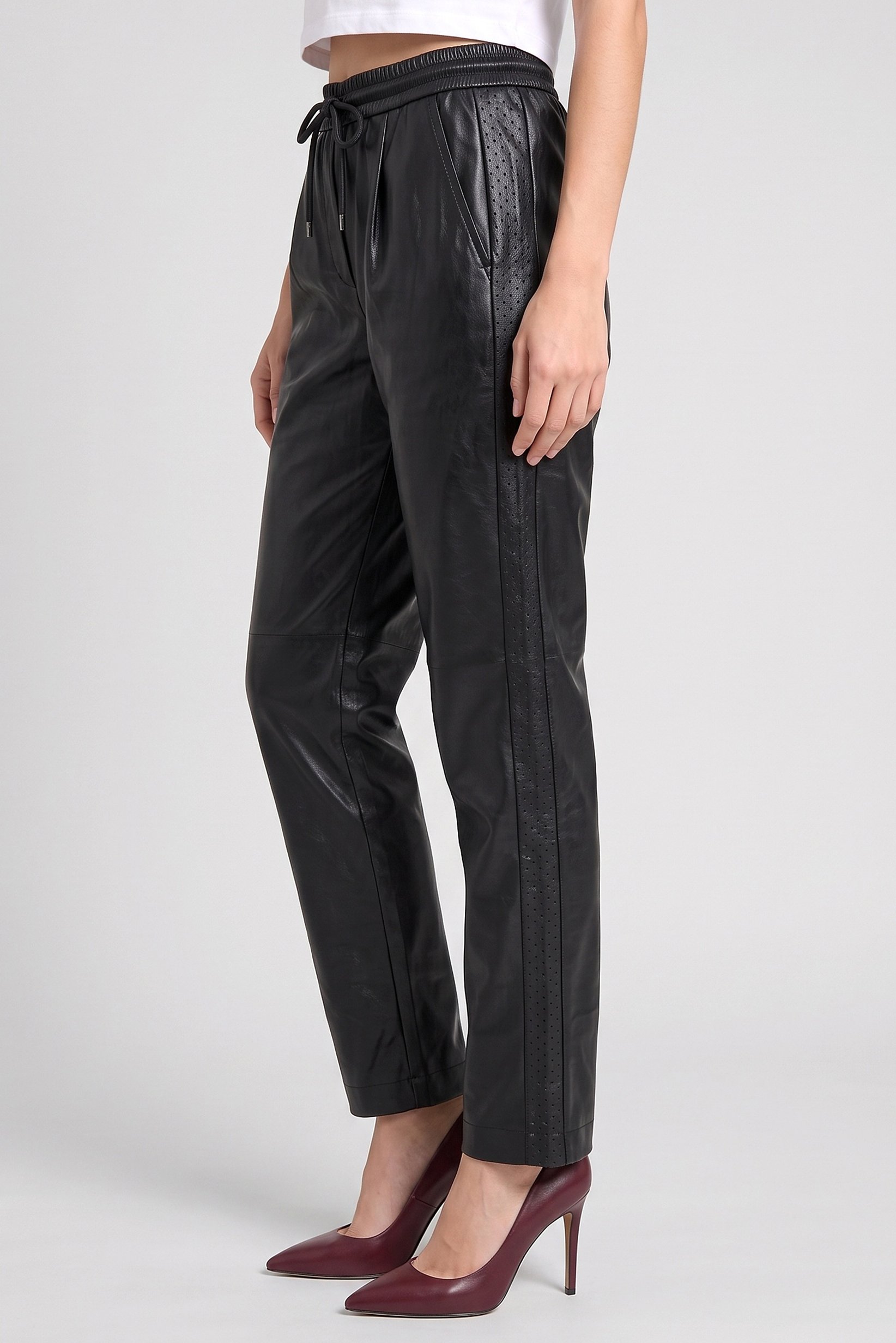 Boss Women Regular Fit Solid Leather Straight Leg Pants, Black