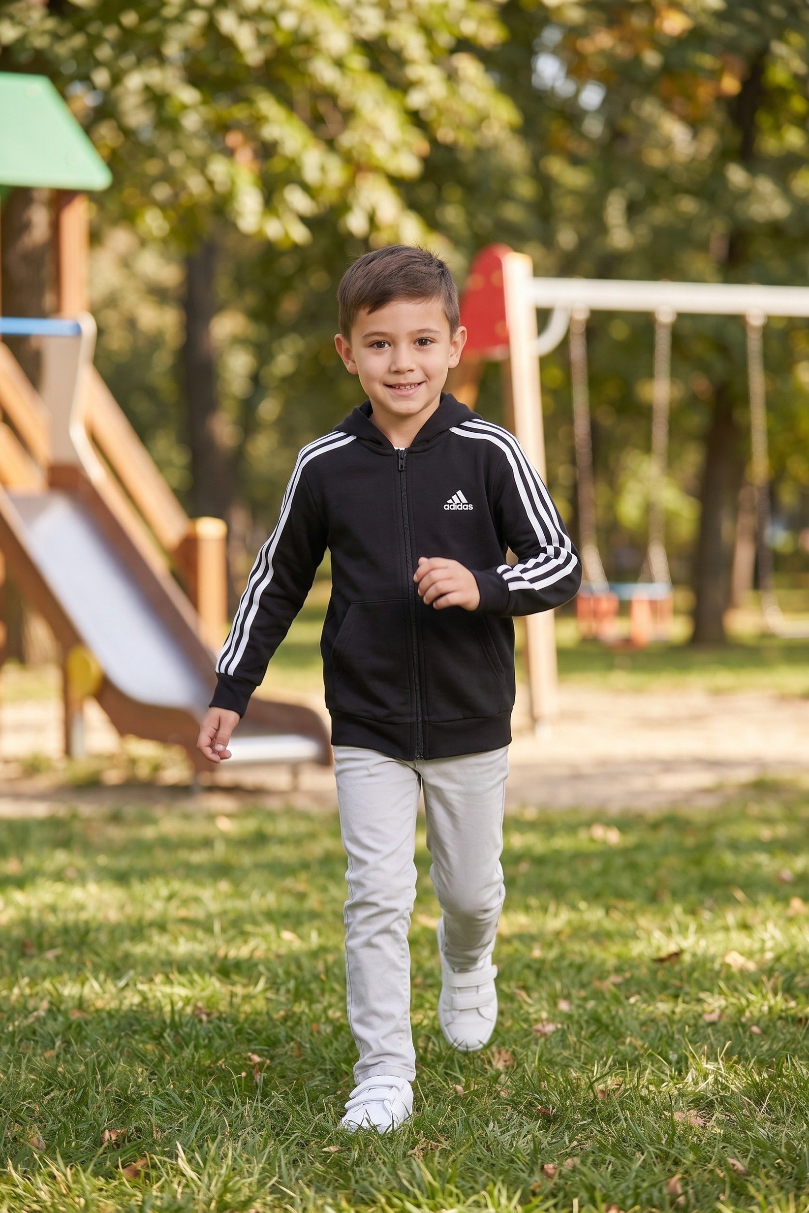 Kids Boy Sportswear Fit Long Sleeve Outdoor Jacket, Black