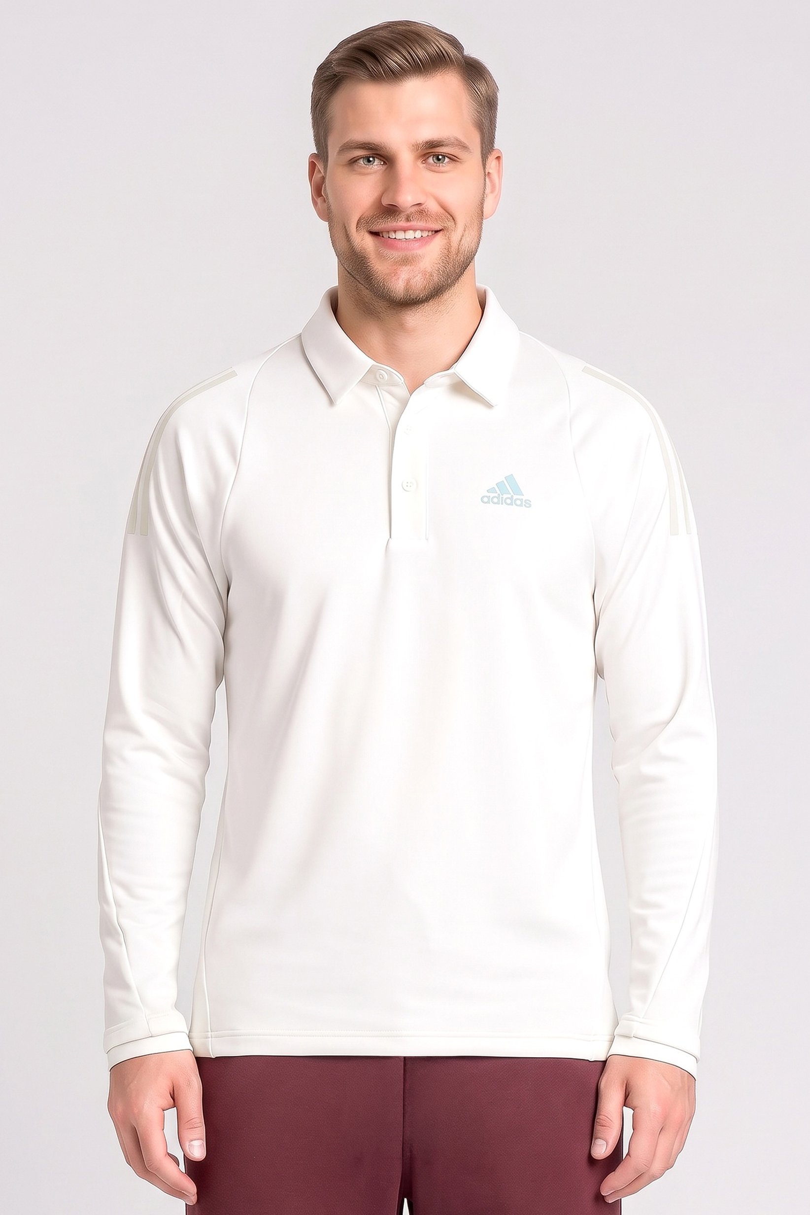 Men Sportswear Fit Long Sleeve Outdoor Polo, White
