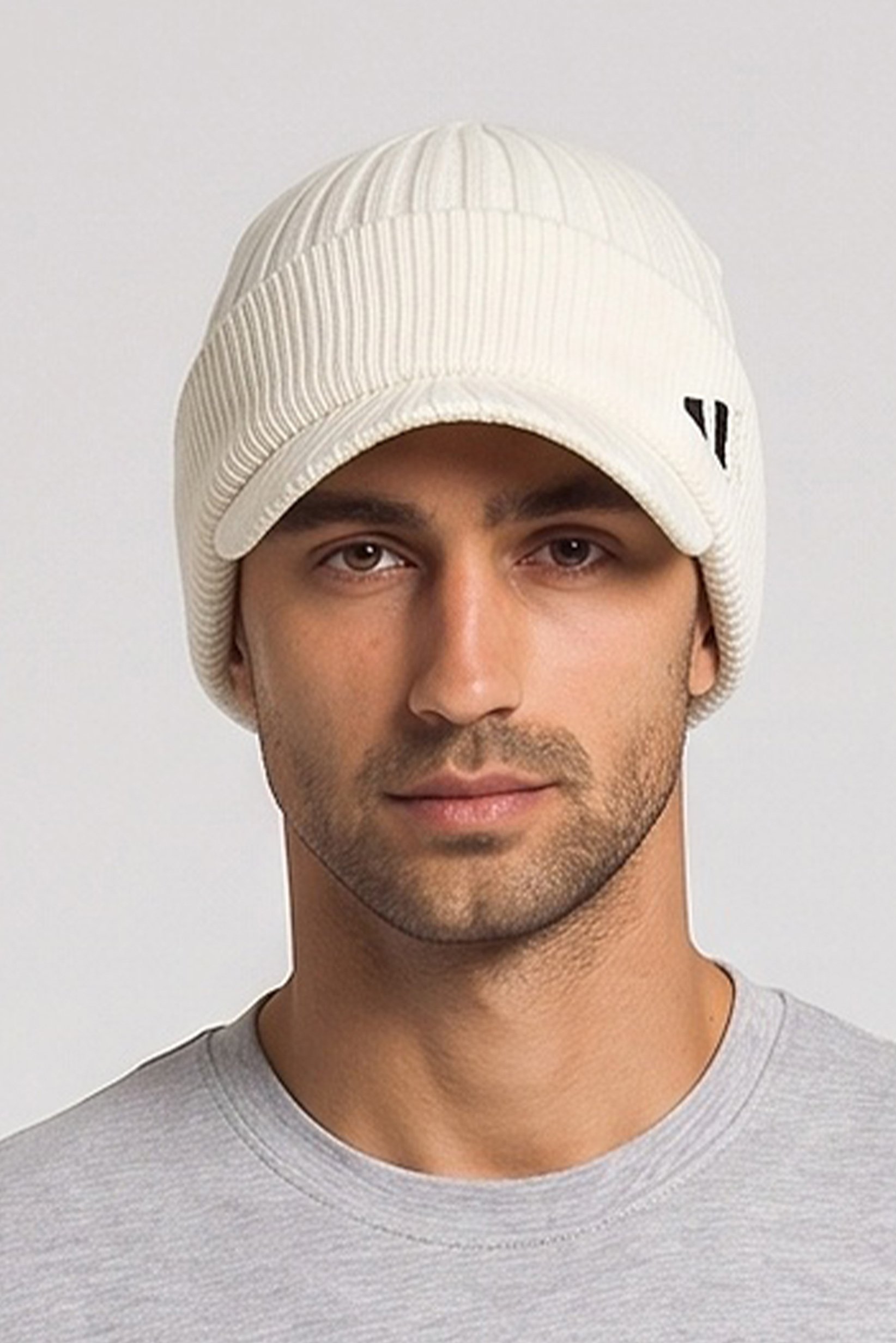 Men Visor Knit Cap, Off White