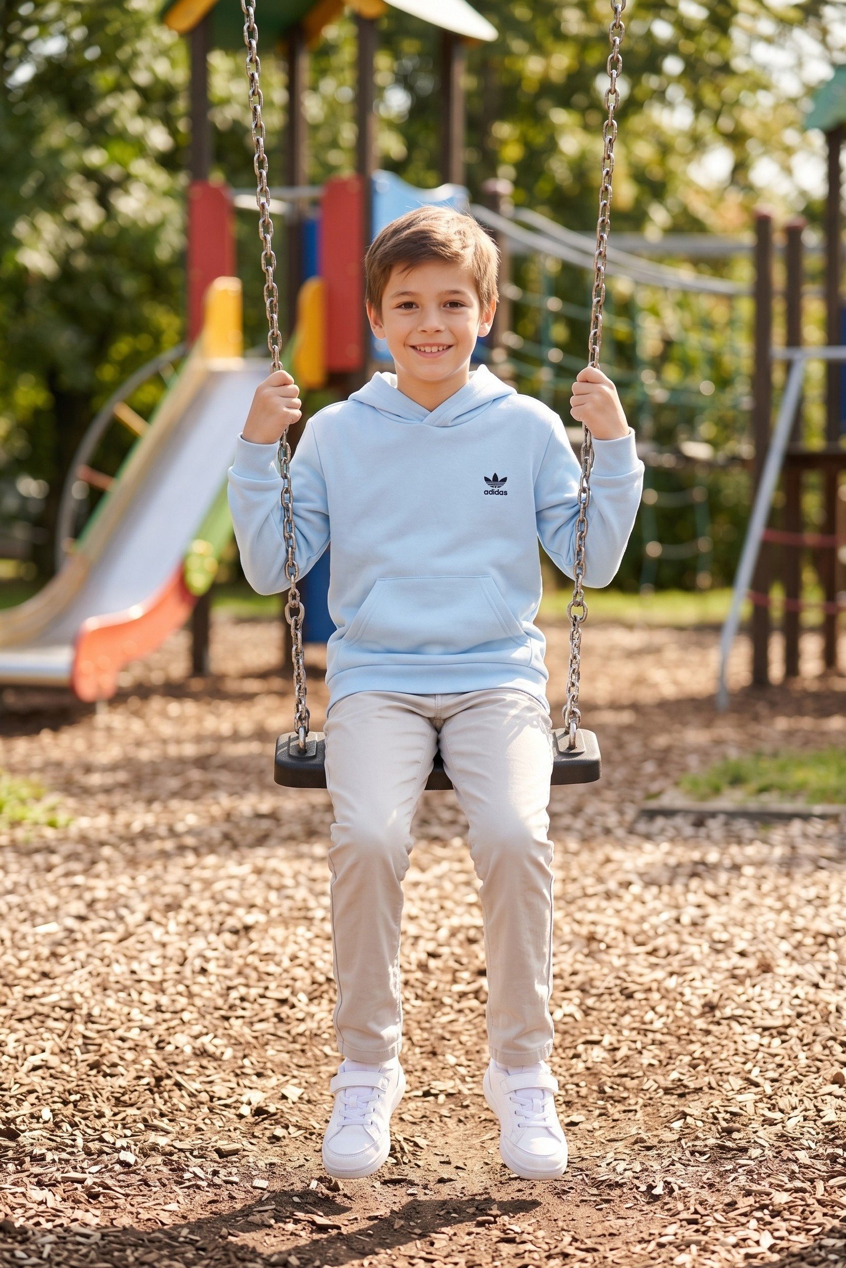 Kids Boy Sportswear Fit Long Sleeve Outdoor Hoodie, Light Blue