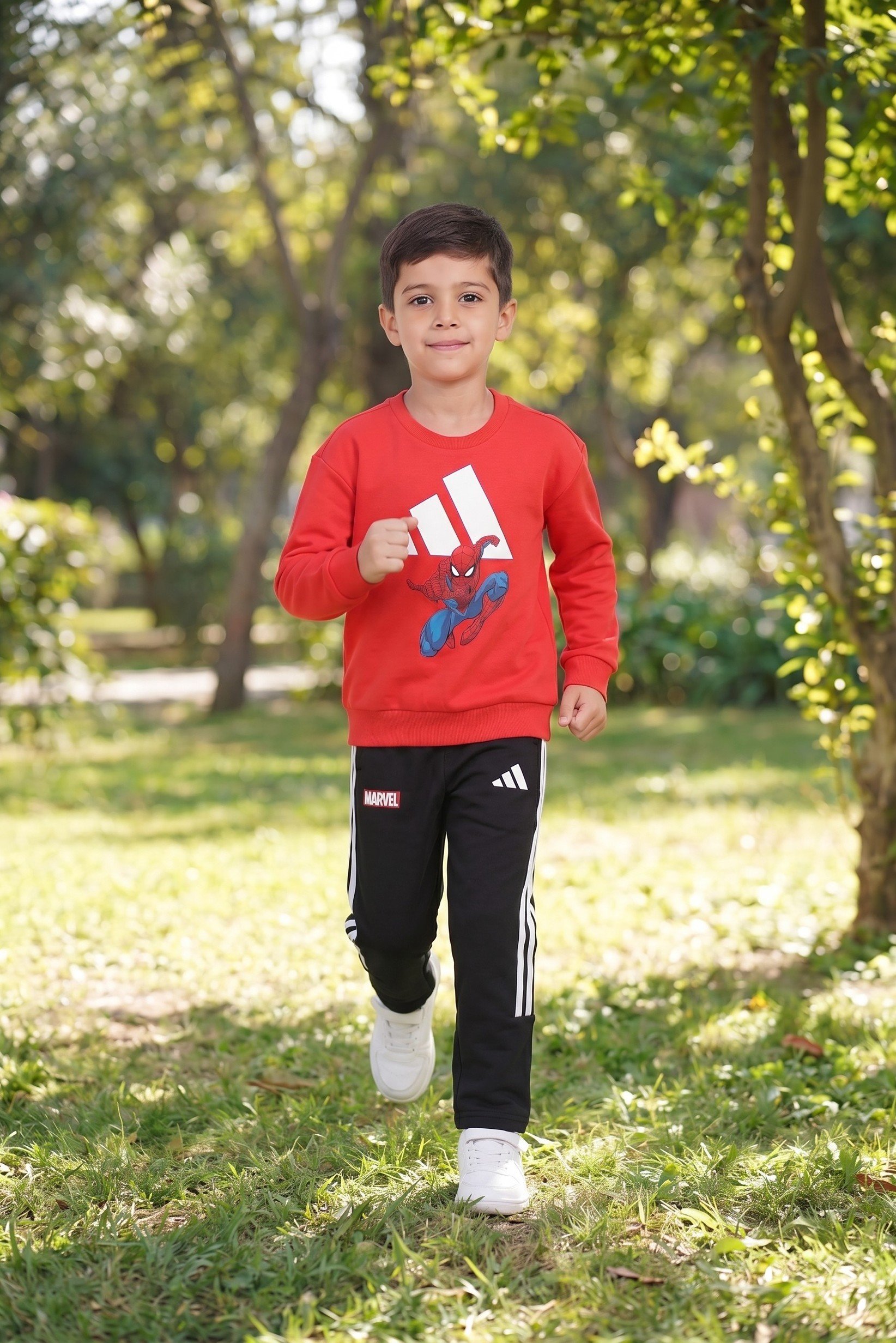 Adidas x Marvel Toddlers Boy Regular Fit Long Sleeve Sweatshirt And Pants Set, Multicolor