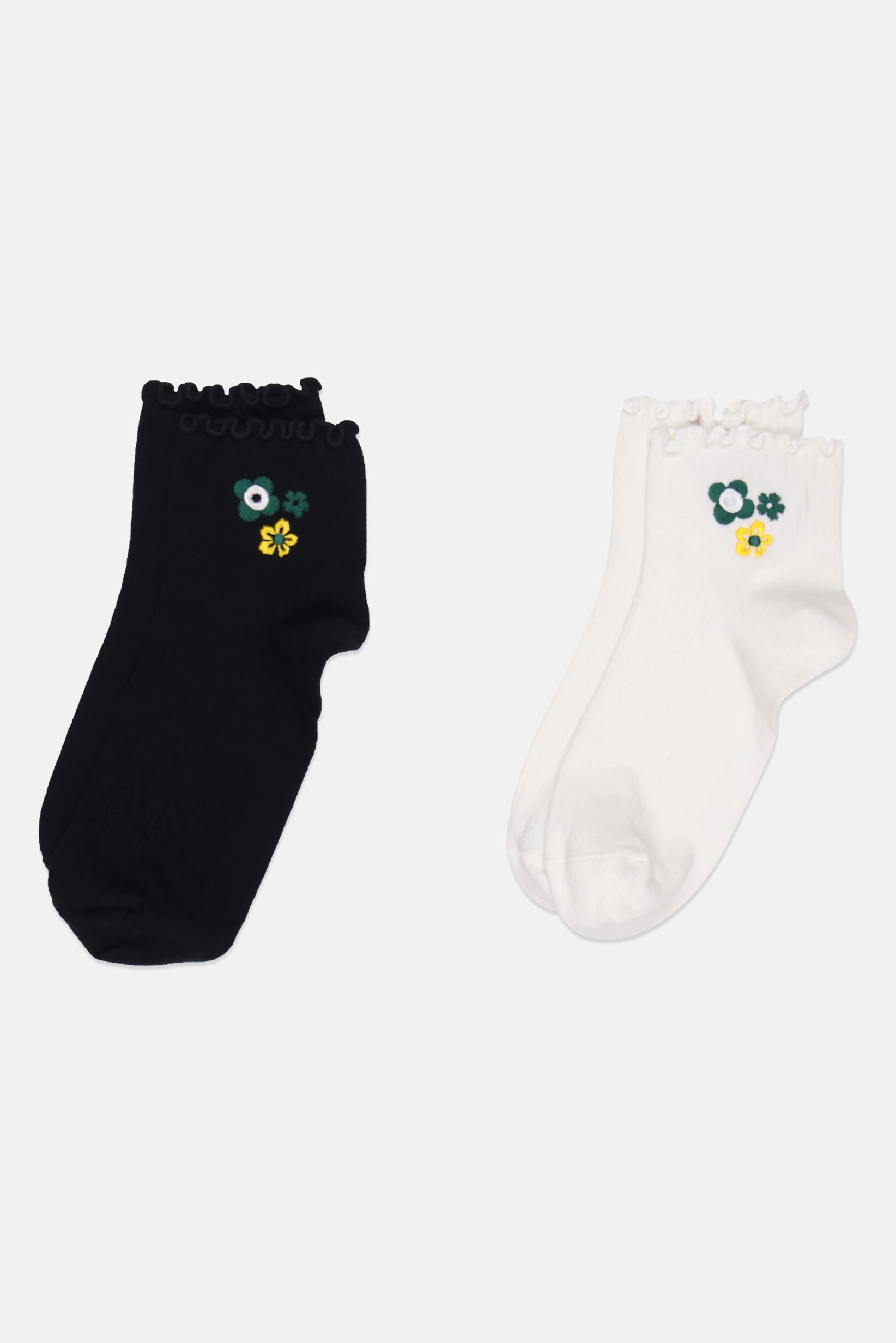 Women 2 Pairs Embroidered Ankle Socks, Multicolor