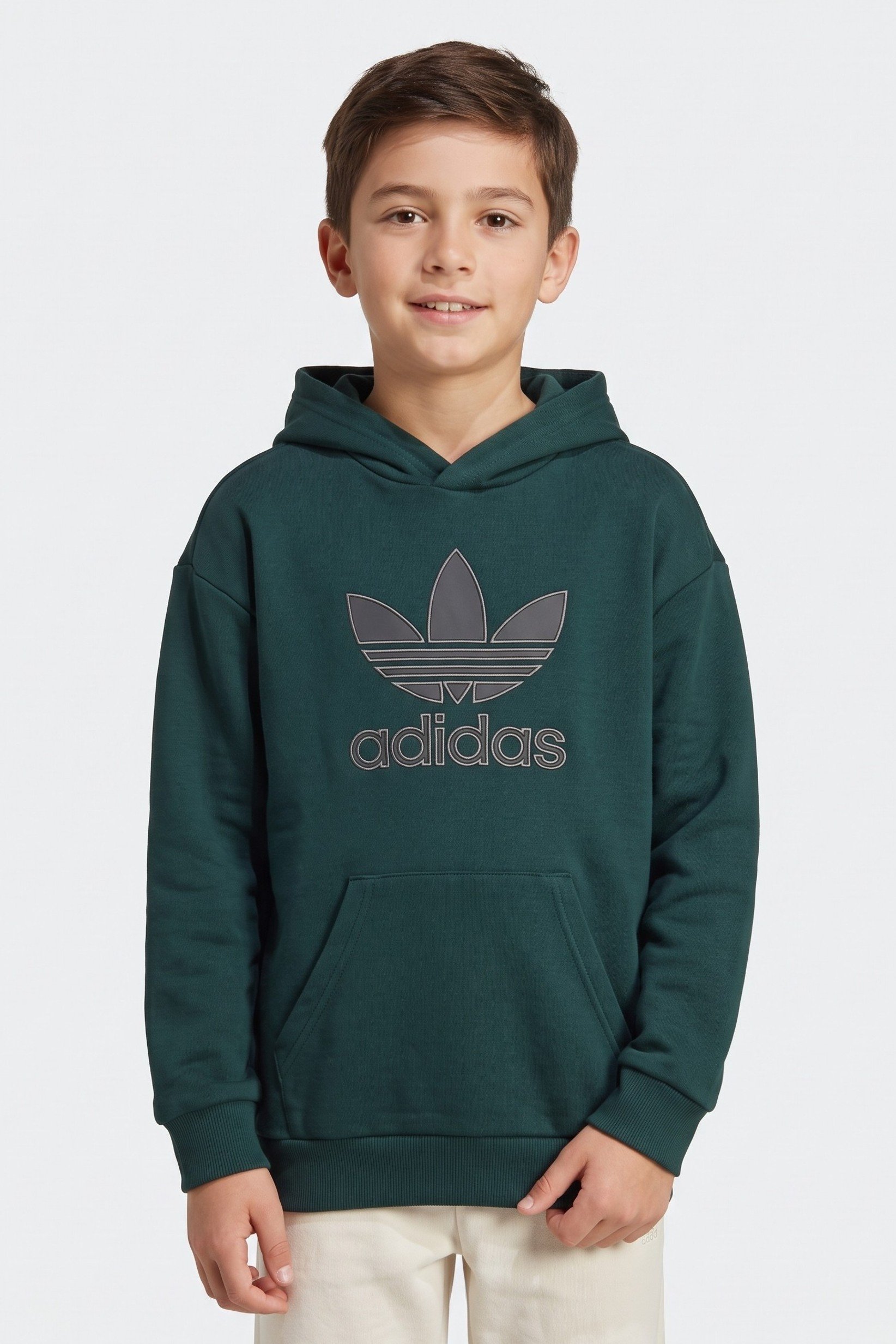 Kids Boy Sportswear Fit Long Sleeve Outdoor Hoodie, Dark Green