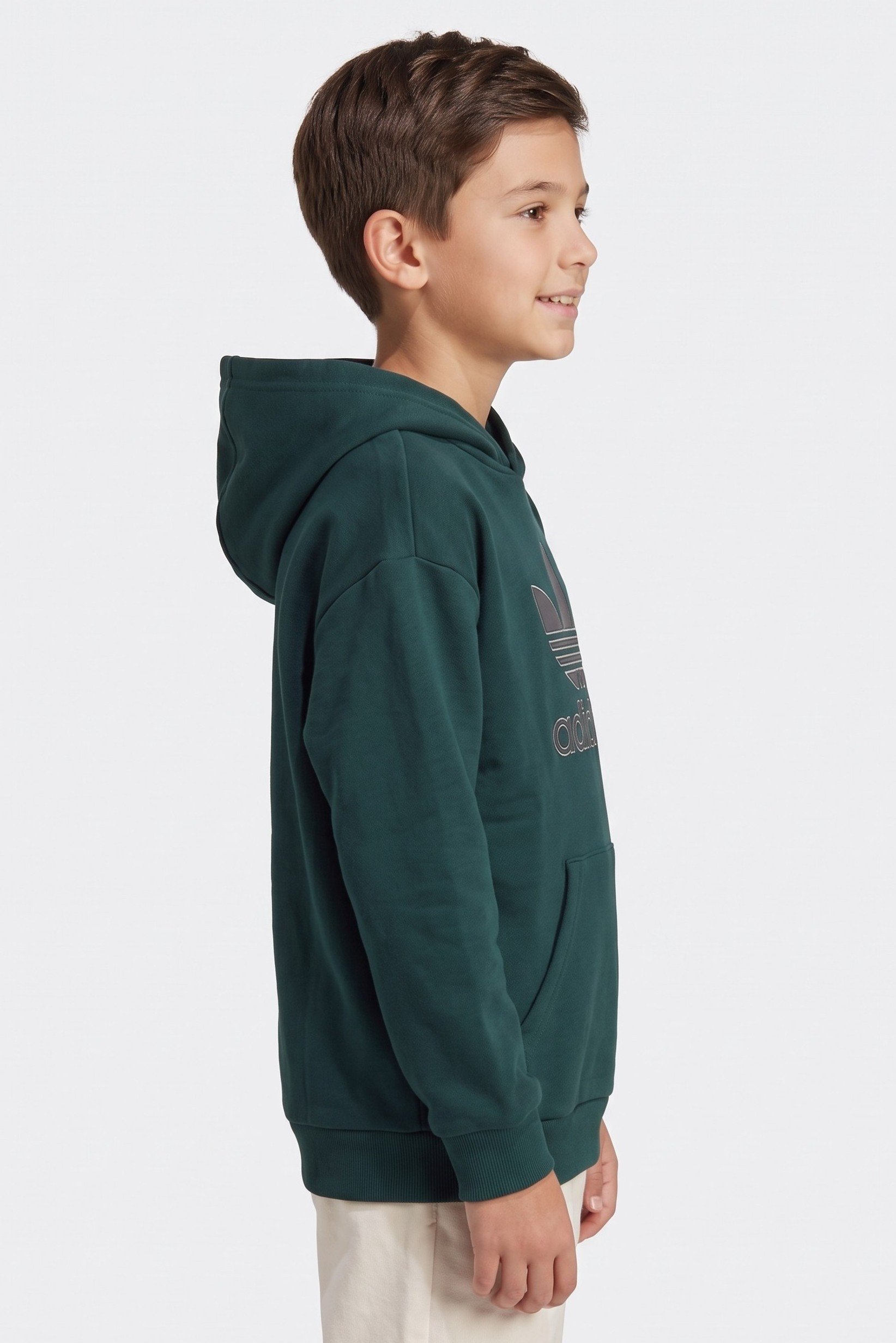 Kids Boy Sportswear Fit Long Sleeve Outdoor Hoodie, Dark Green