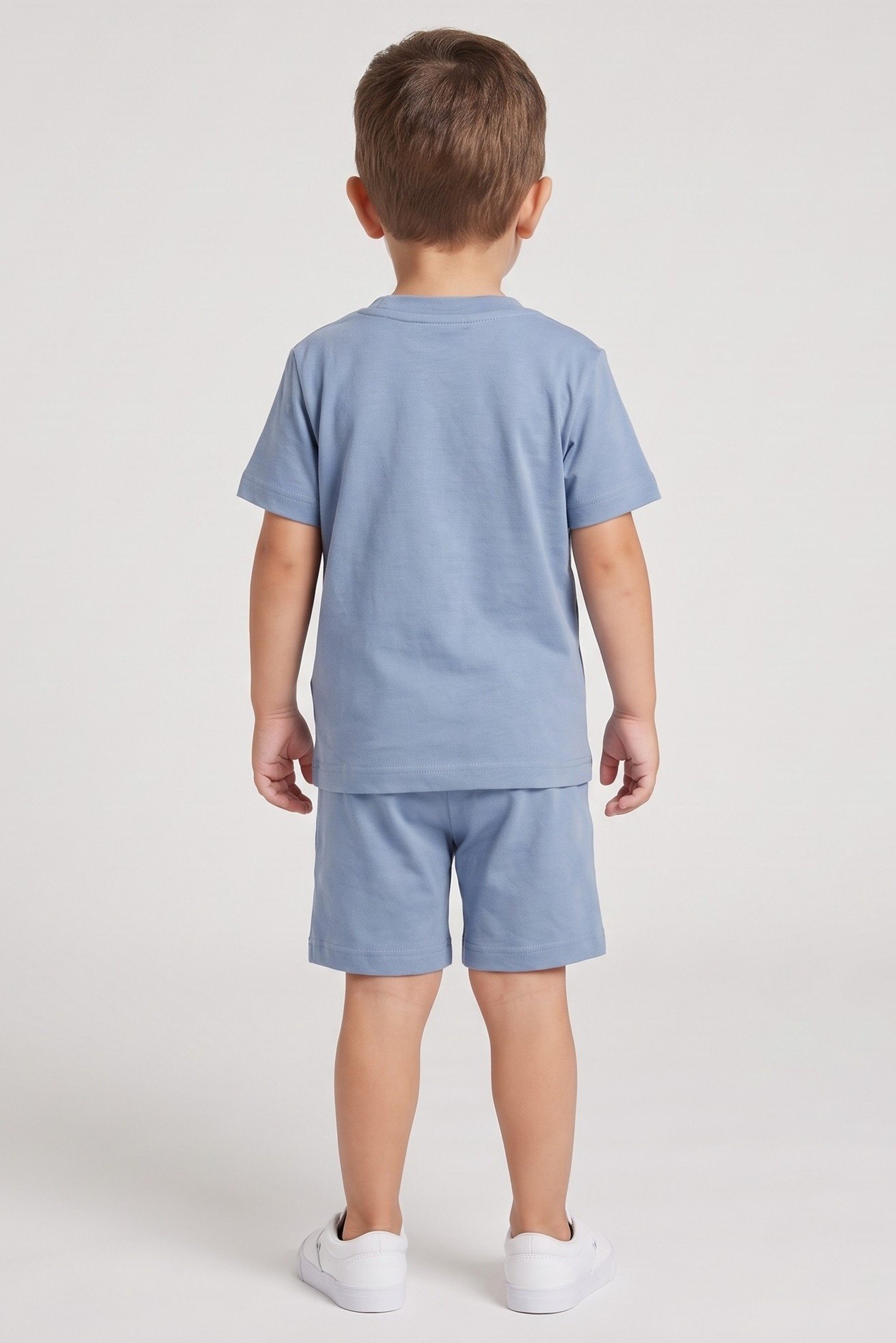 Toddlers Boy 2 Pcs Embroidered Logo T-Shirt And Shorts Set, Dusty Blue