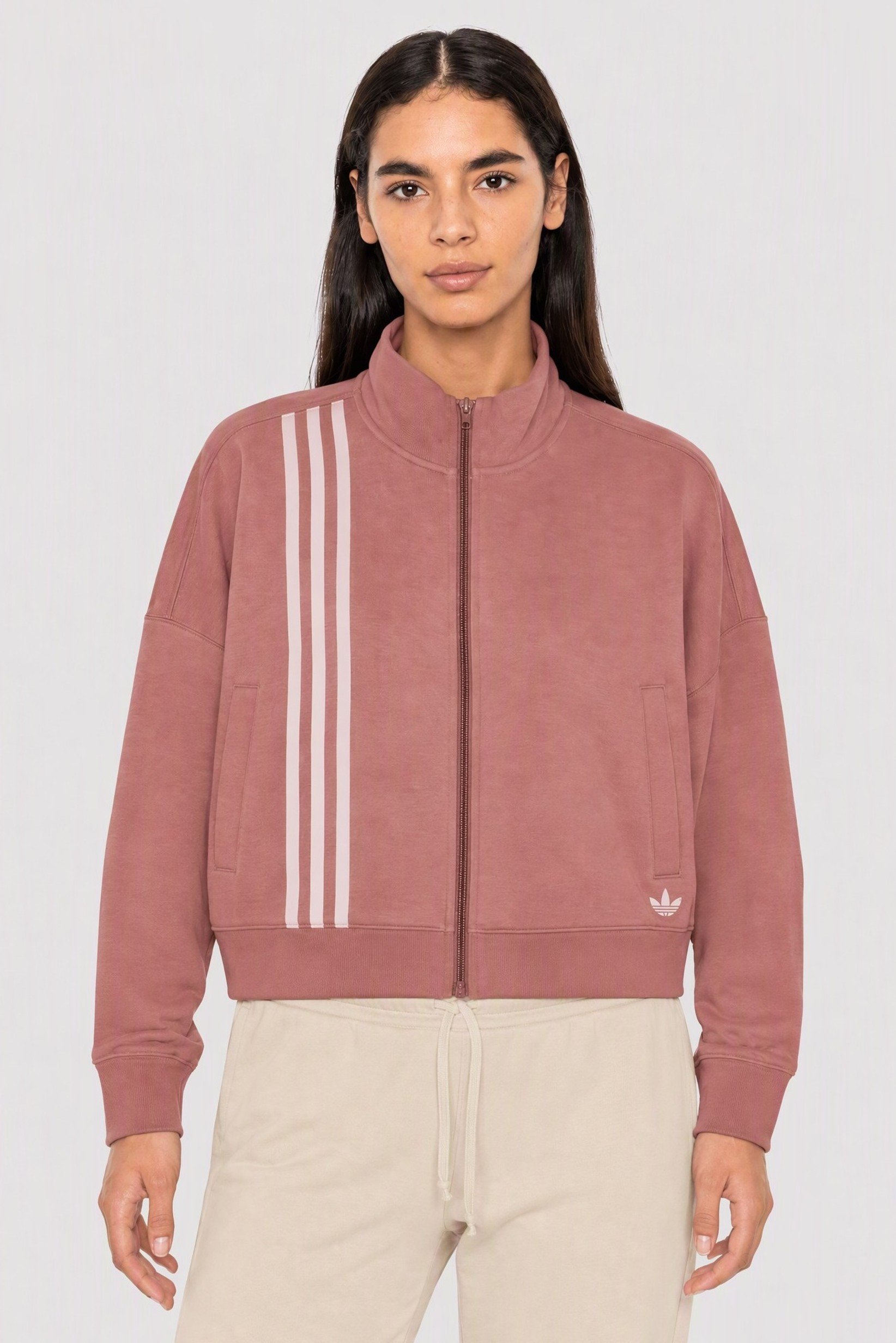 Women Sportswear Fit Long Sleeve Outdoor Full Zip Sweatshirt, Warm Clay