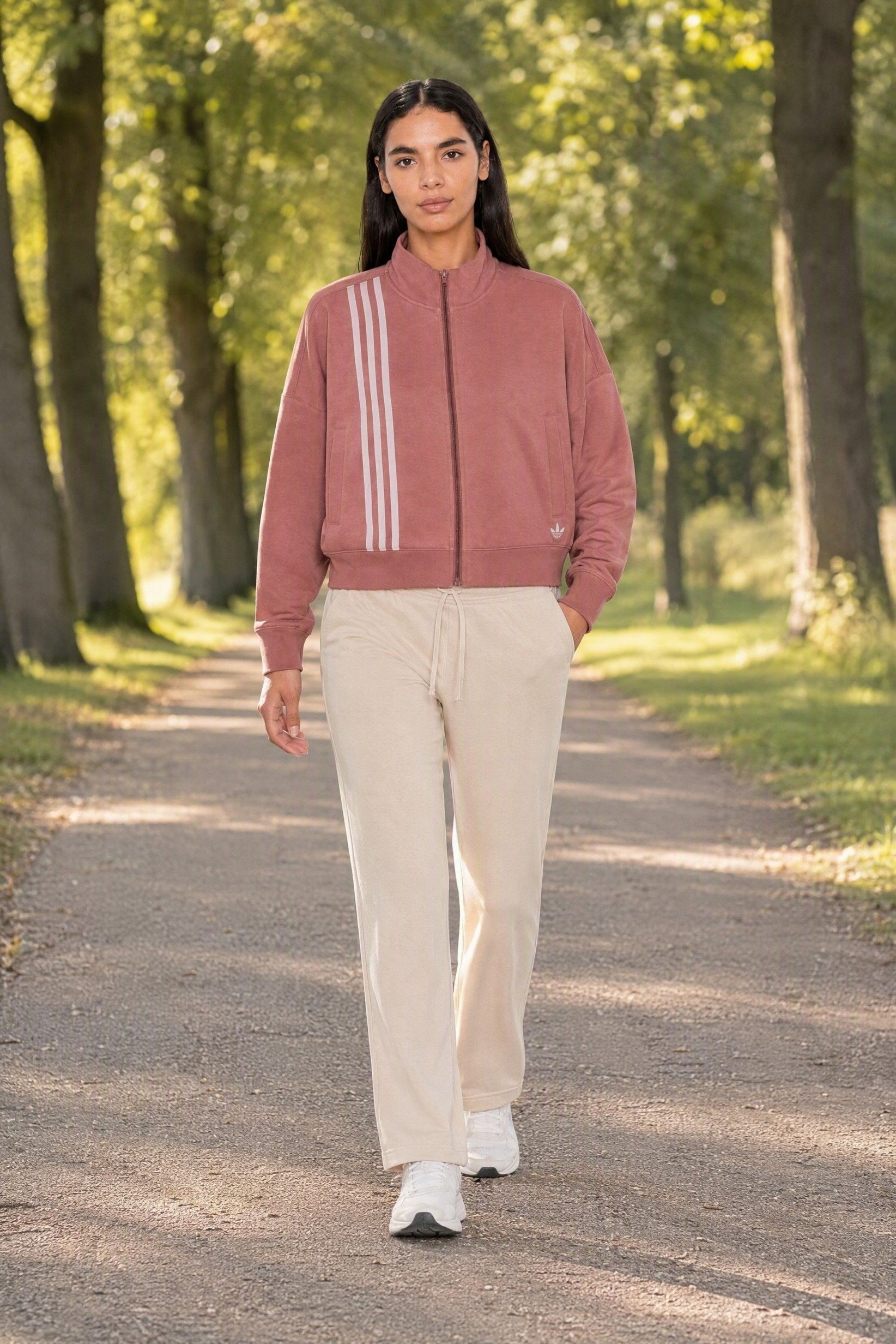 Women Sportswear Fit Long Sleeve Outdoor Full Zip Sweatshirt, Warm Clay