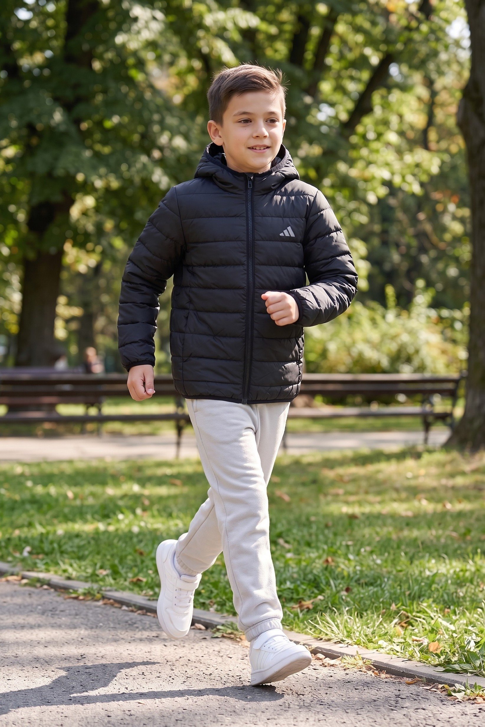 Kids Boy Quilted Outdoor Hoodie Jacket, Black