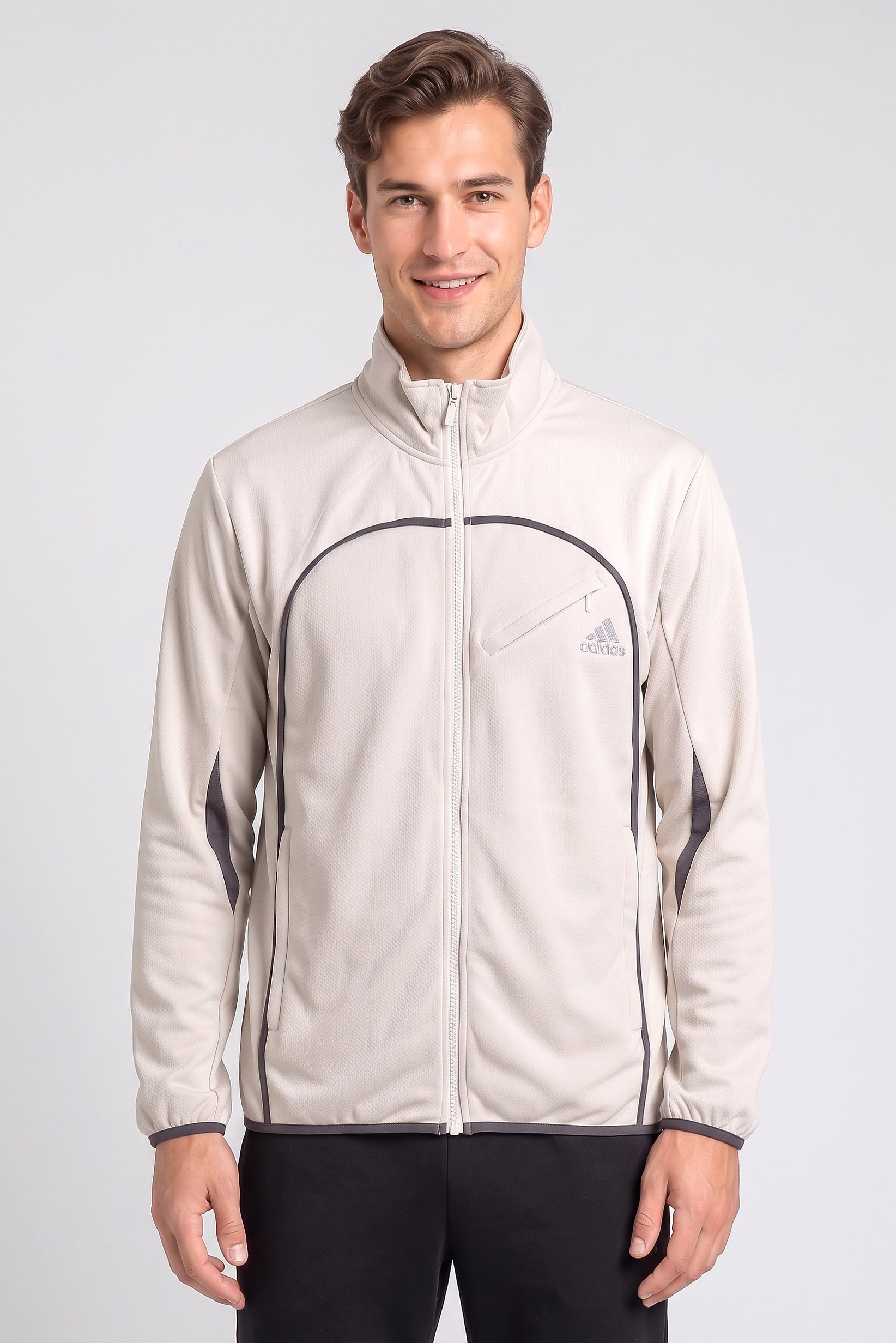 Men Sportswear Fit Outdoor Full Zip Sweatshirt, Beige