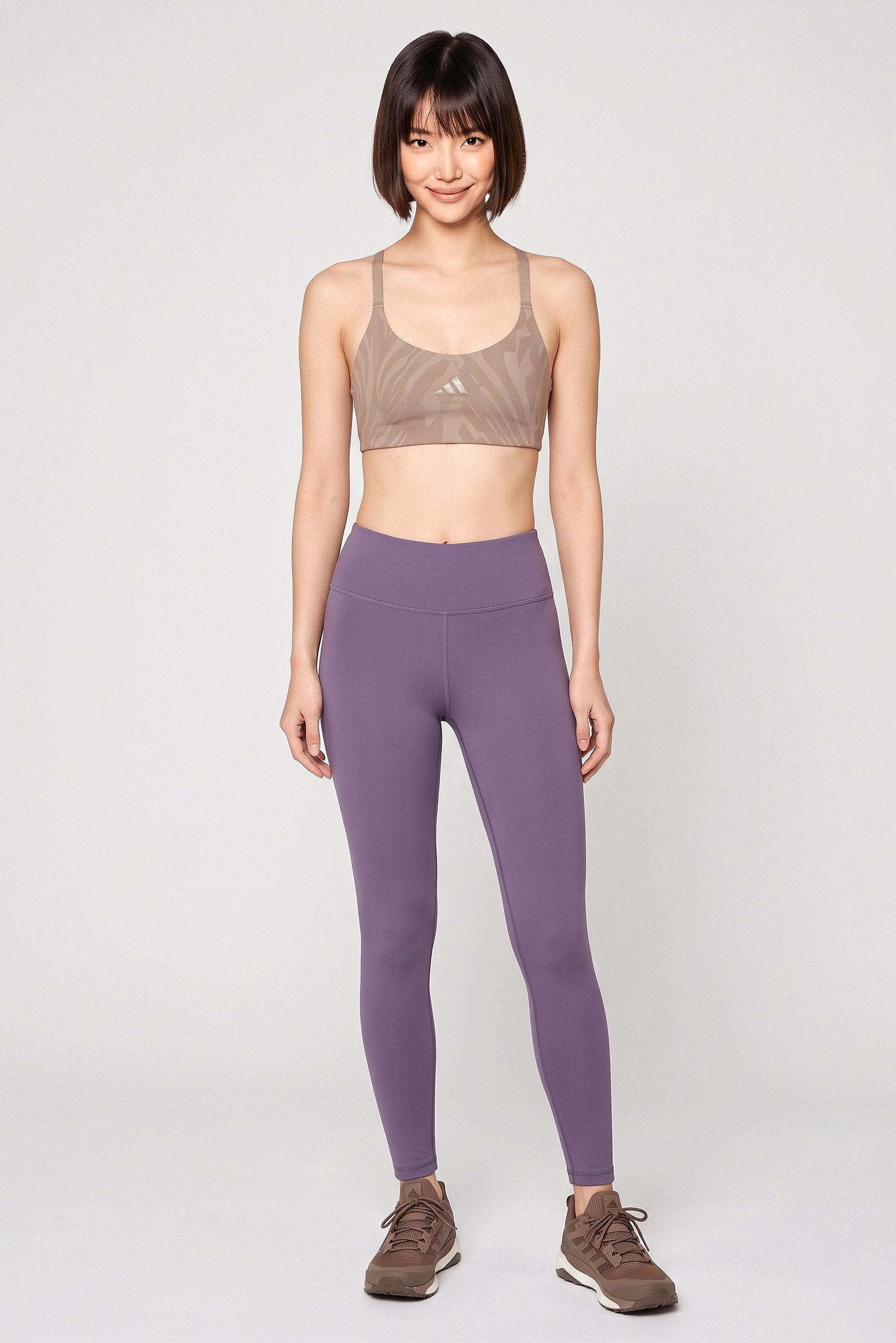 Women Brand Logo Lightly Padded Training Sports Bra, Light Brown